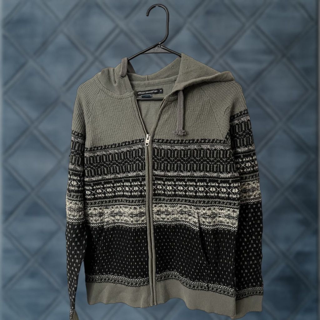 French Connection FRENCH CONNECTION Hoodie Mens Gray Size M Fair Isle Aztec Overhead Pullover Size US M / EU 48-50 / 2 - 1 Thumbnail