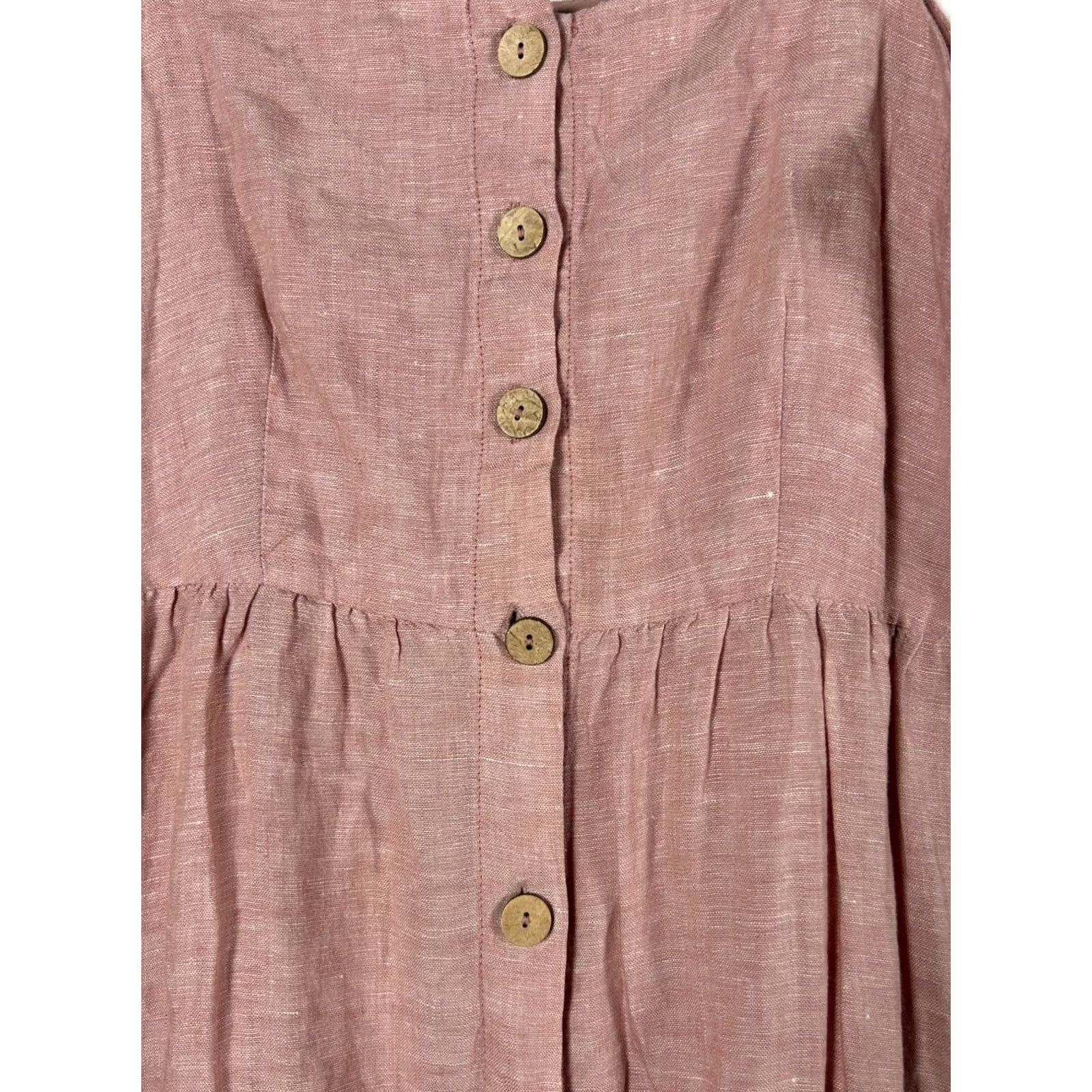 Rachel Zoe Rachel Zoe Womens Linen Button-Front Sleeveless Midi Dress Size 8 Pink Pockets Size M / US 6-8 / IT 42-44 - 2 Thumbnail