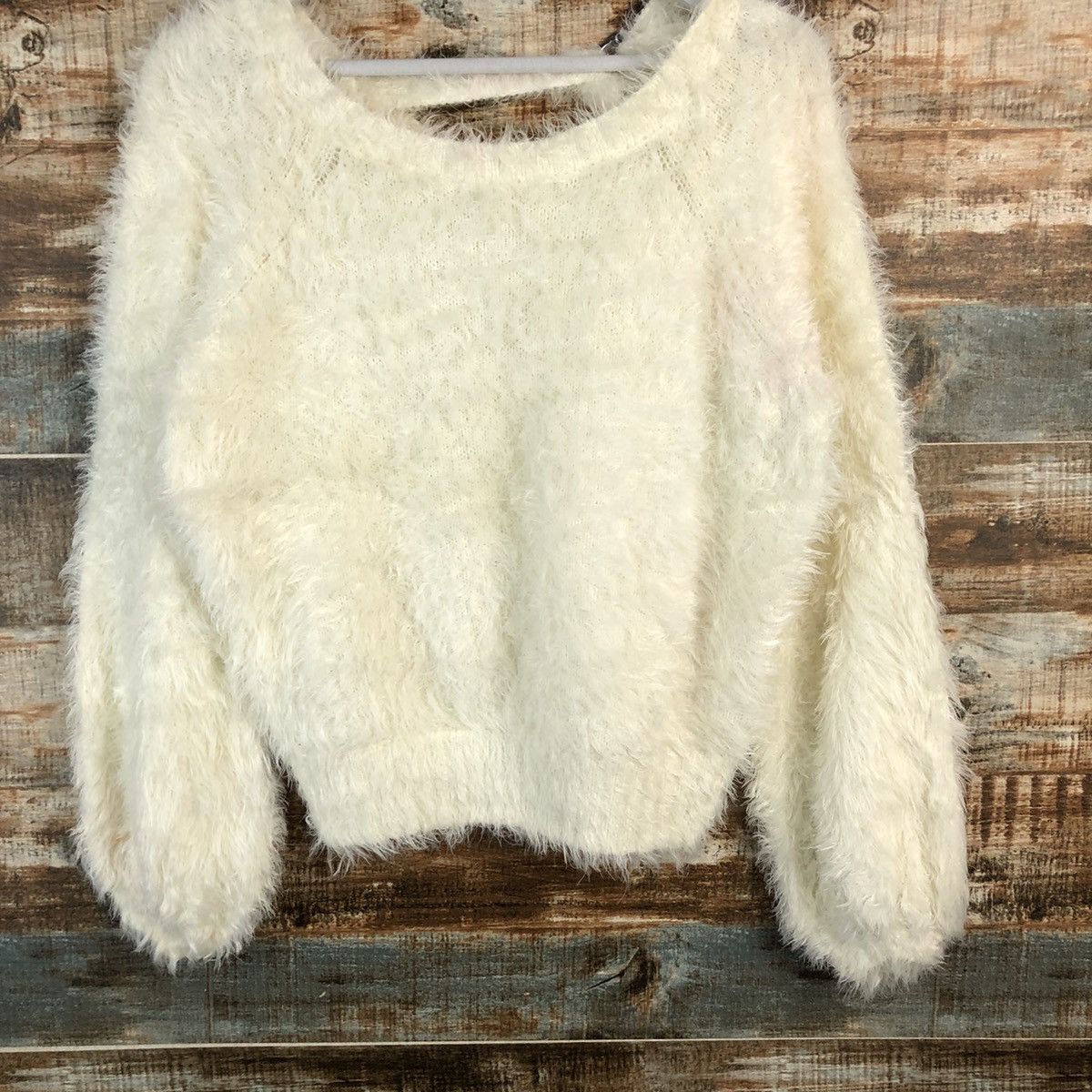 Homespun Knitwear DLL Heather White fur shaggy Mohair Knitwear #C235 Size S / US 4 / IT 40 - 3 Thumbnail