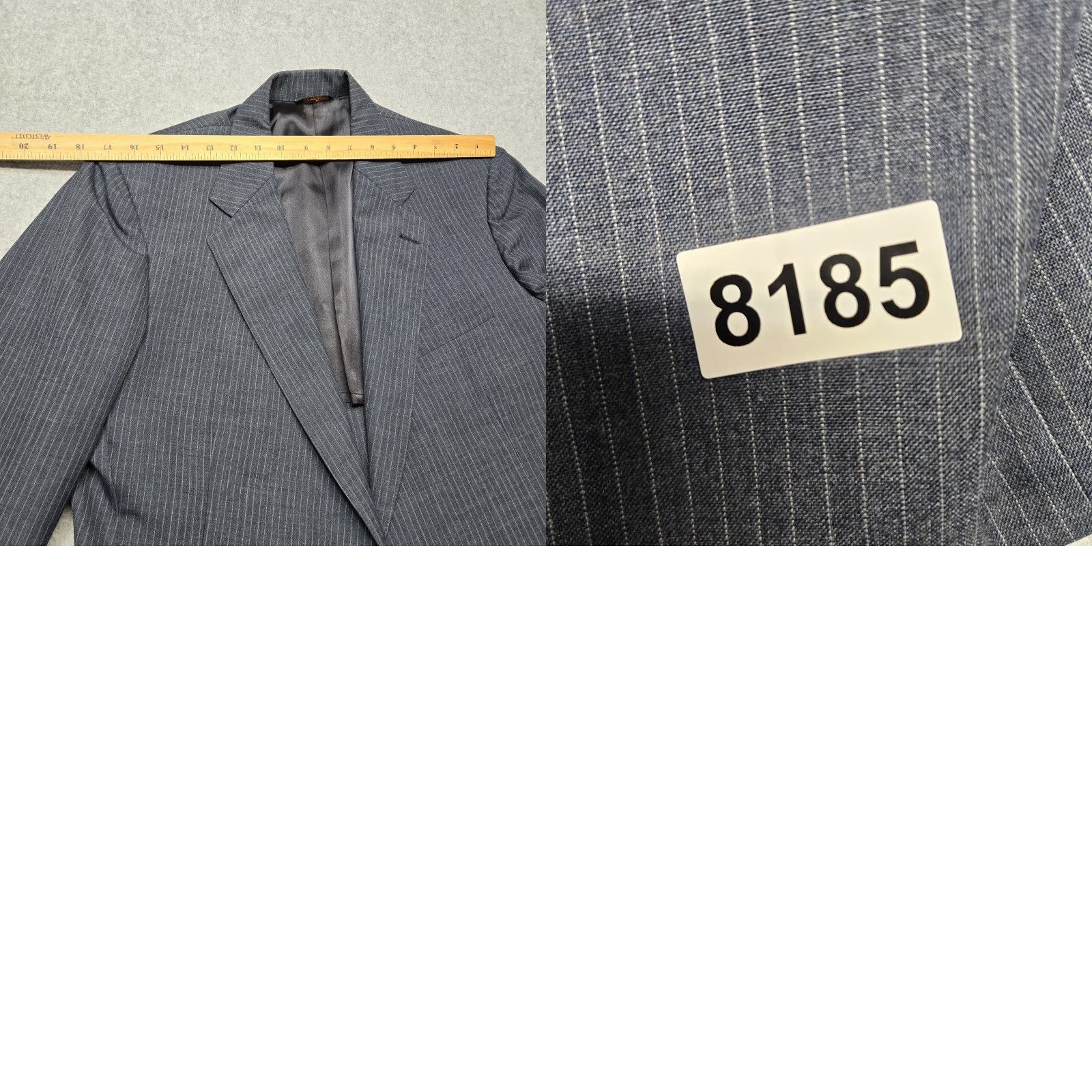 Vintage Cricketeer Mens 2 Piece Suit Jacket Blue Striped Wool 42R Regular Notch Lapel Two-Button Front Single-Breasted Formal Business Size 42R - 8 Thumbnail