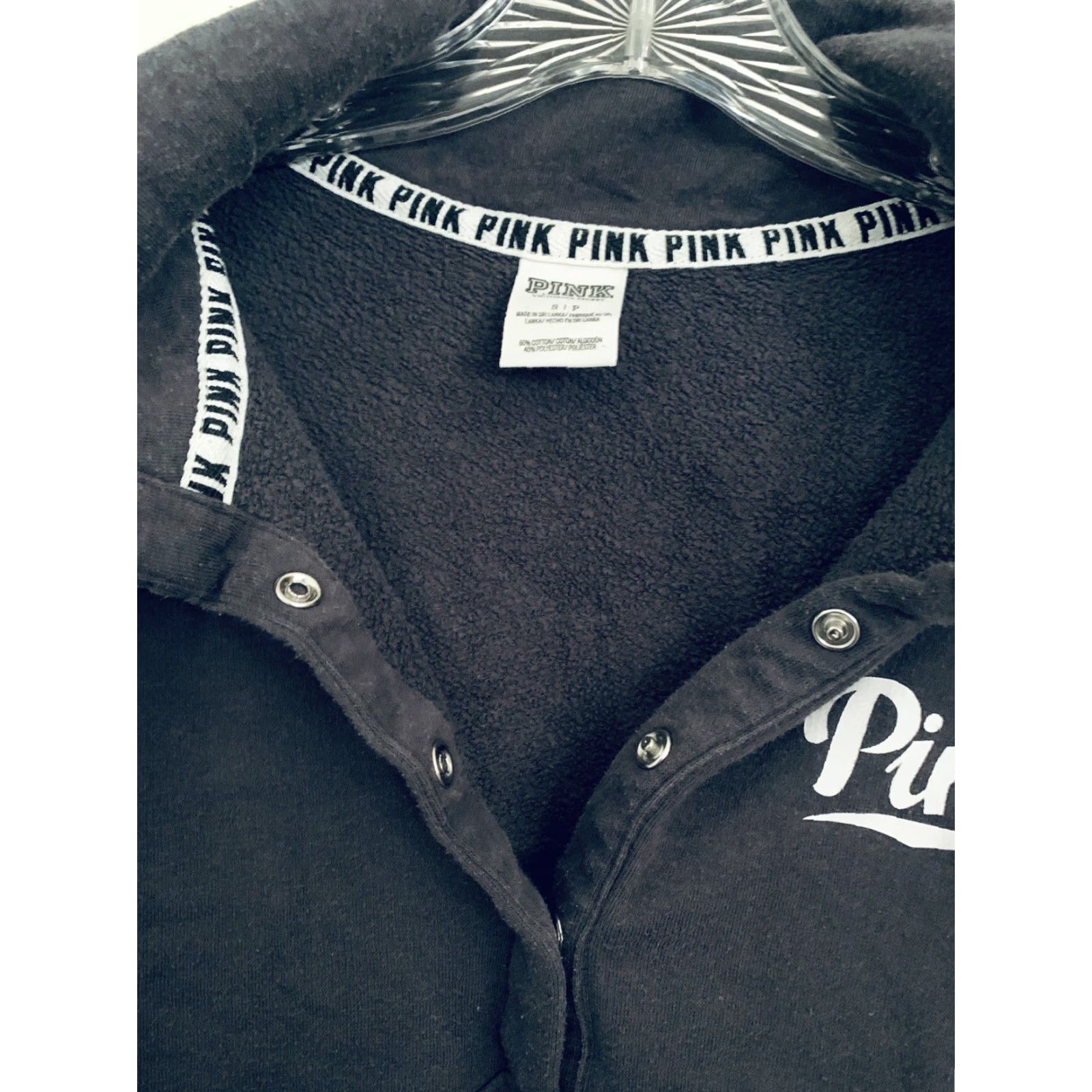 Victoria's Secret VIKORIA'S SECRET PINK Small Grey Long Sleeve 1/4 Button Up Pullover Sweatshirt Size S / US 4 / IT 40 - 3 Thumbnail
