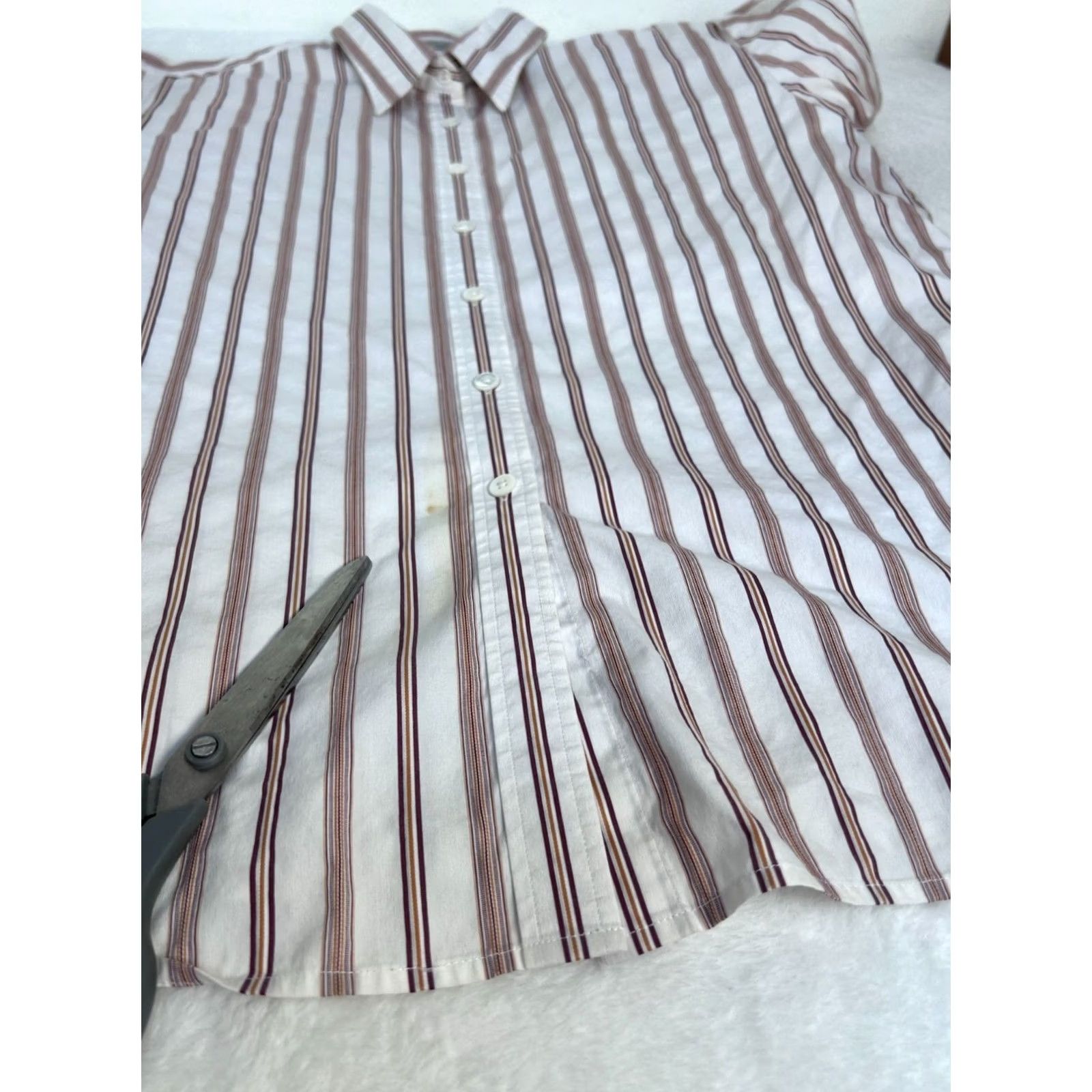 Faconnable Faconnable Womens Striped Button-Up Shirt White & Red XL Cotton Stretch Casual Size XL / US 12-14 / IT 48-50 - 7 Thumbnail