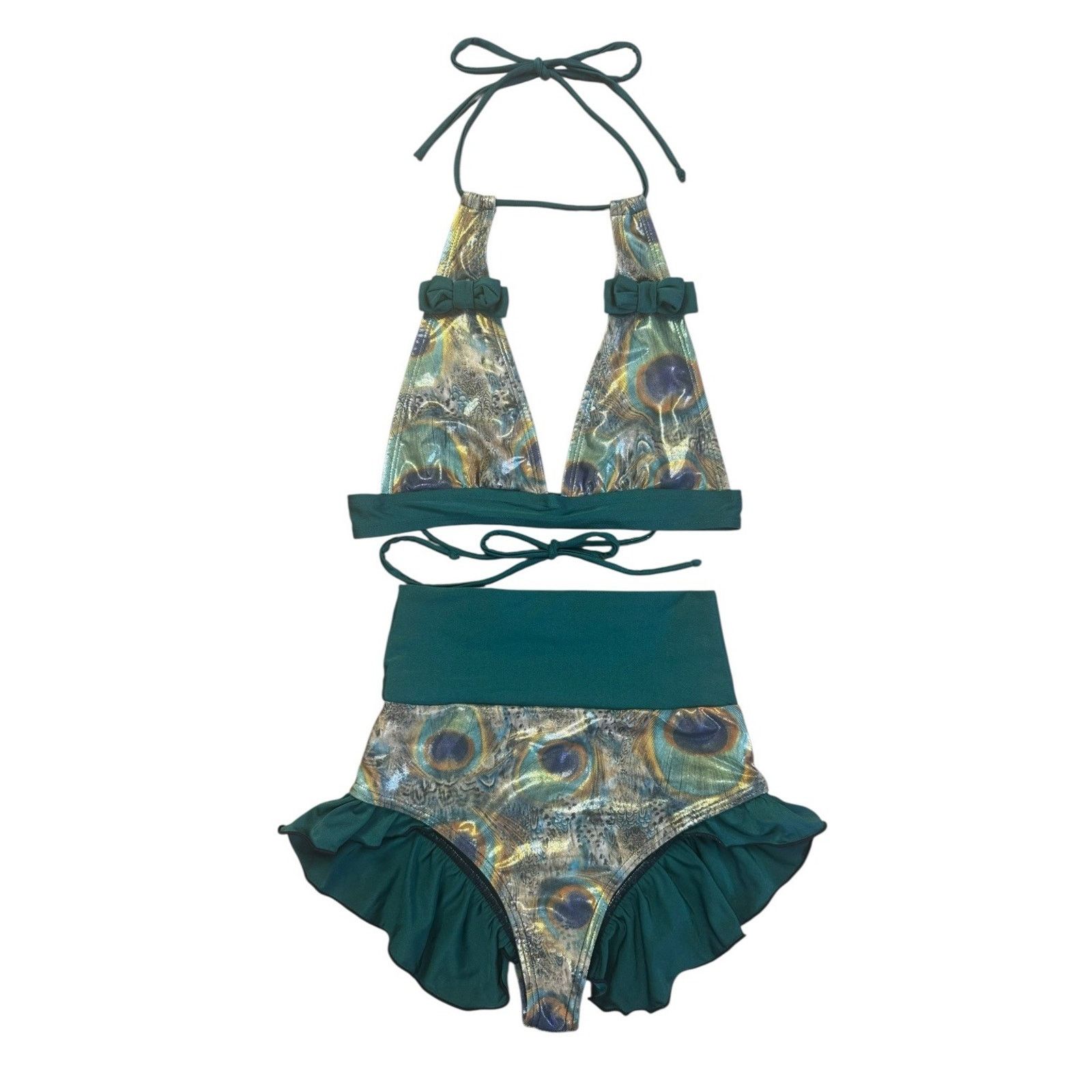 Other FABLES By BARRIE Custom Metallic Peacock Ruffled Bikini Sz S Size ONE SIZE - 2 Thumbnail