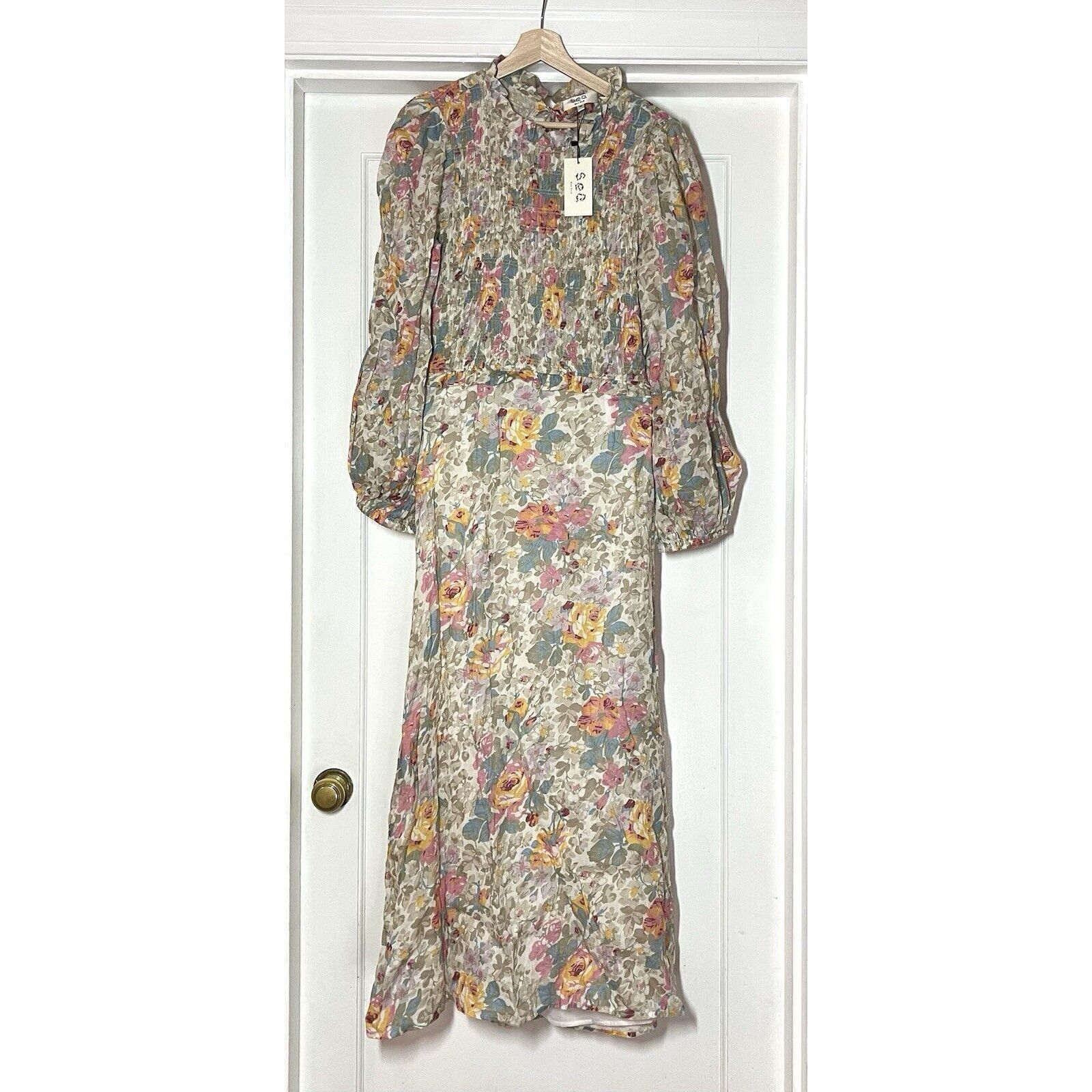 Sea New York NWT SEA New York Ines Floral Long Sleeve Smocked Dress Ivory Size L / US 10 / IT 46 - 3 Thumbnail
