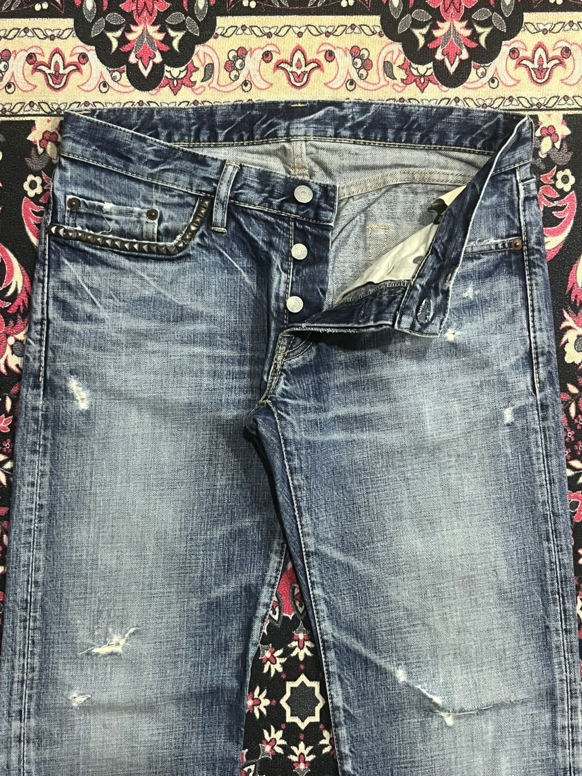Hysteric Glamour Japanese Brand Hysteric Glamour Blue Whisker Studded Jeans Size US 30 / EU 46 - 7 Thumbnail