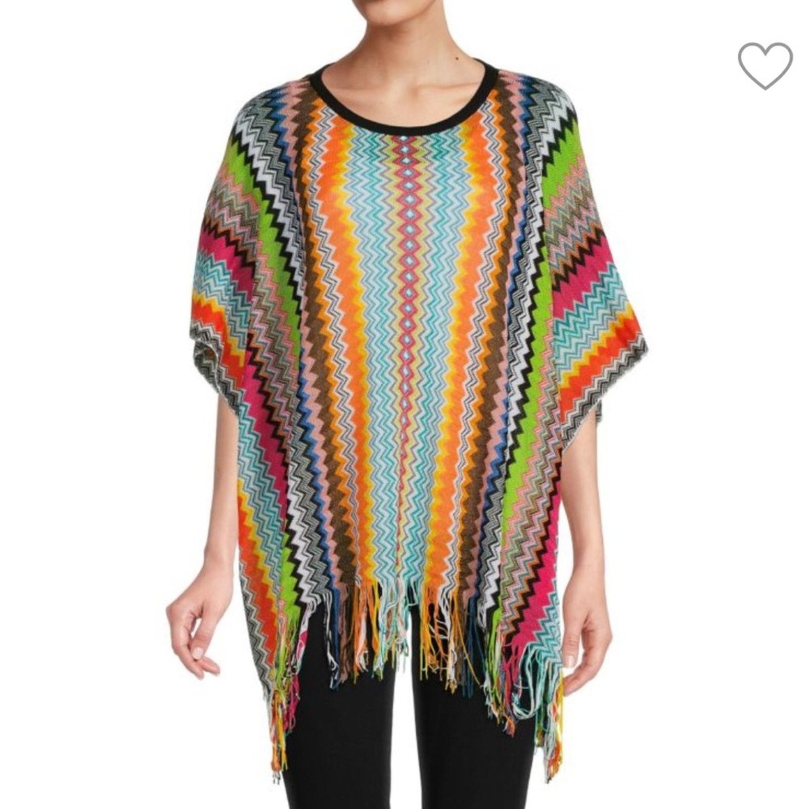 Missoni Multicolor Rainbow Chevron Fringe Pullover Poncho