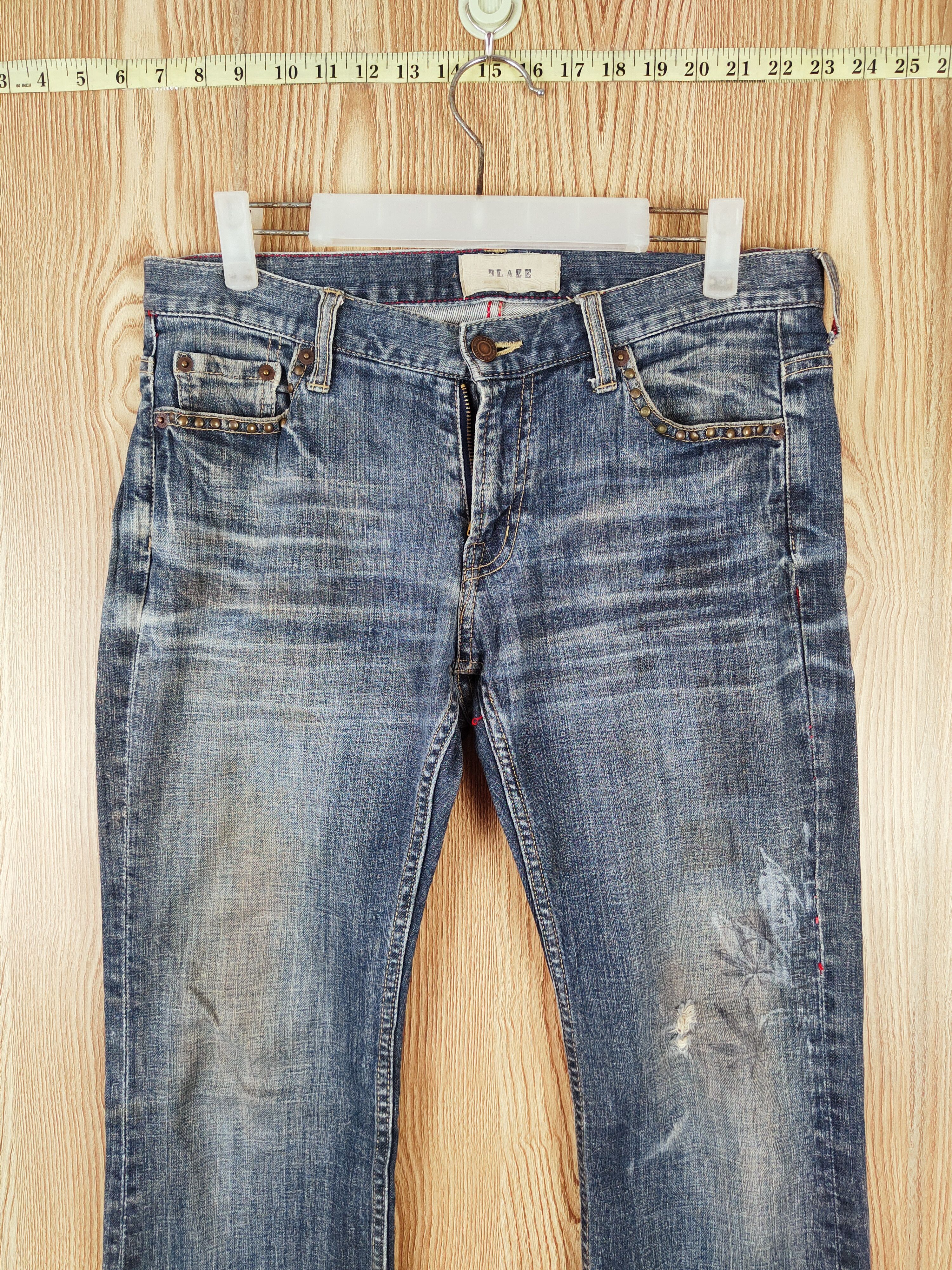 Japanese Brand × Vintage Vintage 💥 Blaze Dark Blue Distressed Ripped Jeans Size 33" - 2 Thumbnail