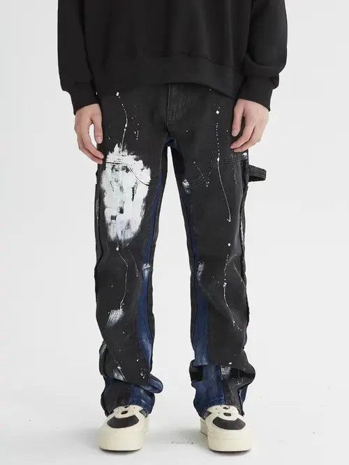 Jean Retro splash ink wash street spray paint design jeans Size US 32 / EU 48 - 7 Thumbnail