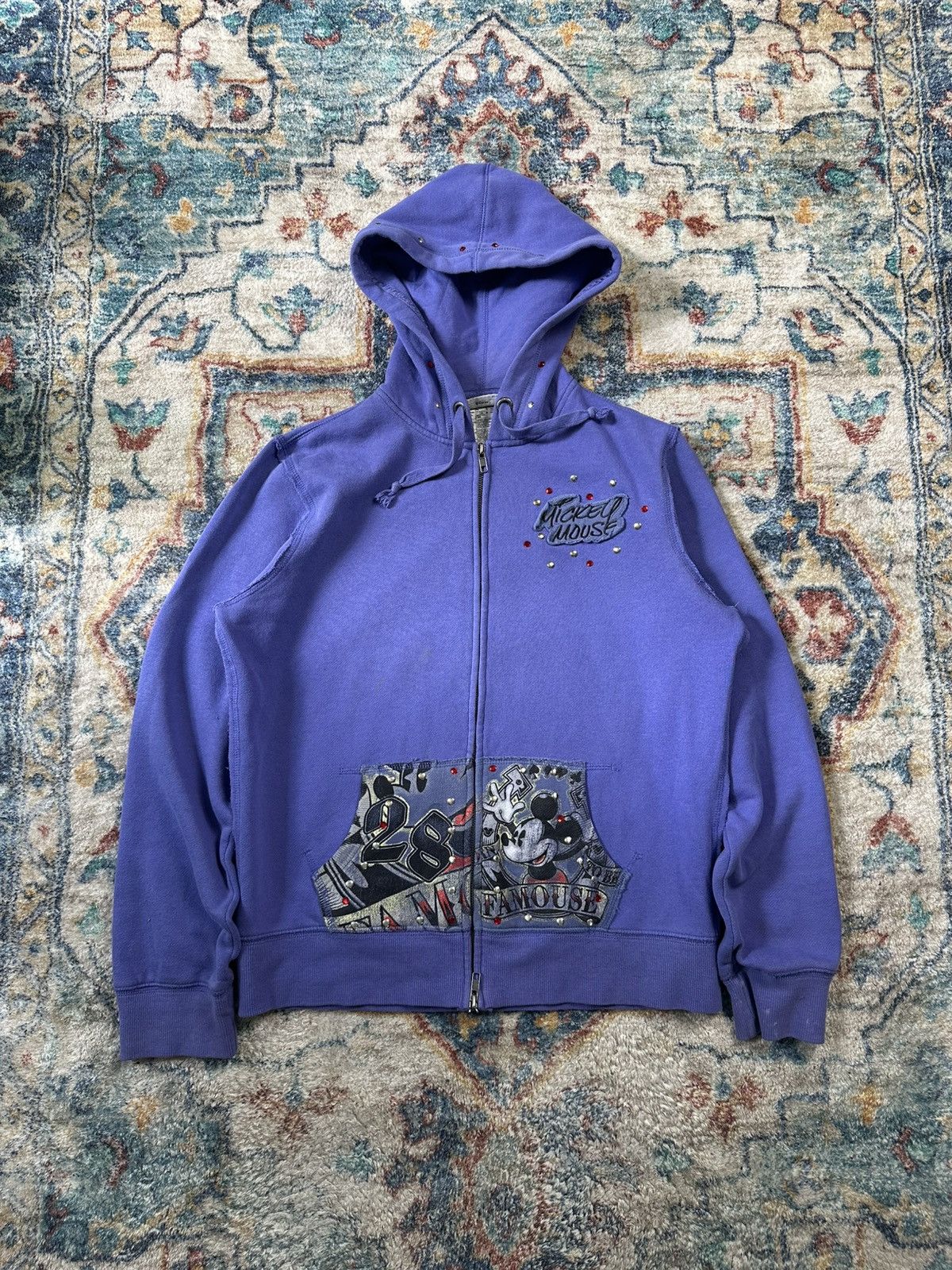 Disney × Vintage Vintage Disney Mickey Mouse Y2K Bedazzled Zip-up Hoodie Size M / US 6-8 / IT 42-44 - 1 Thumbnail