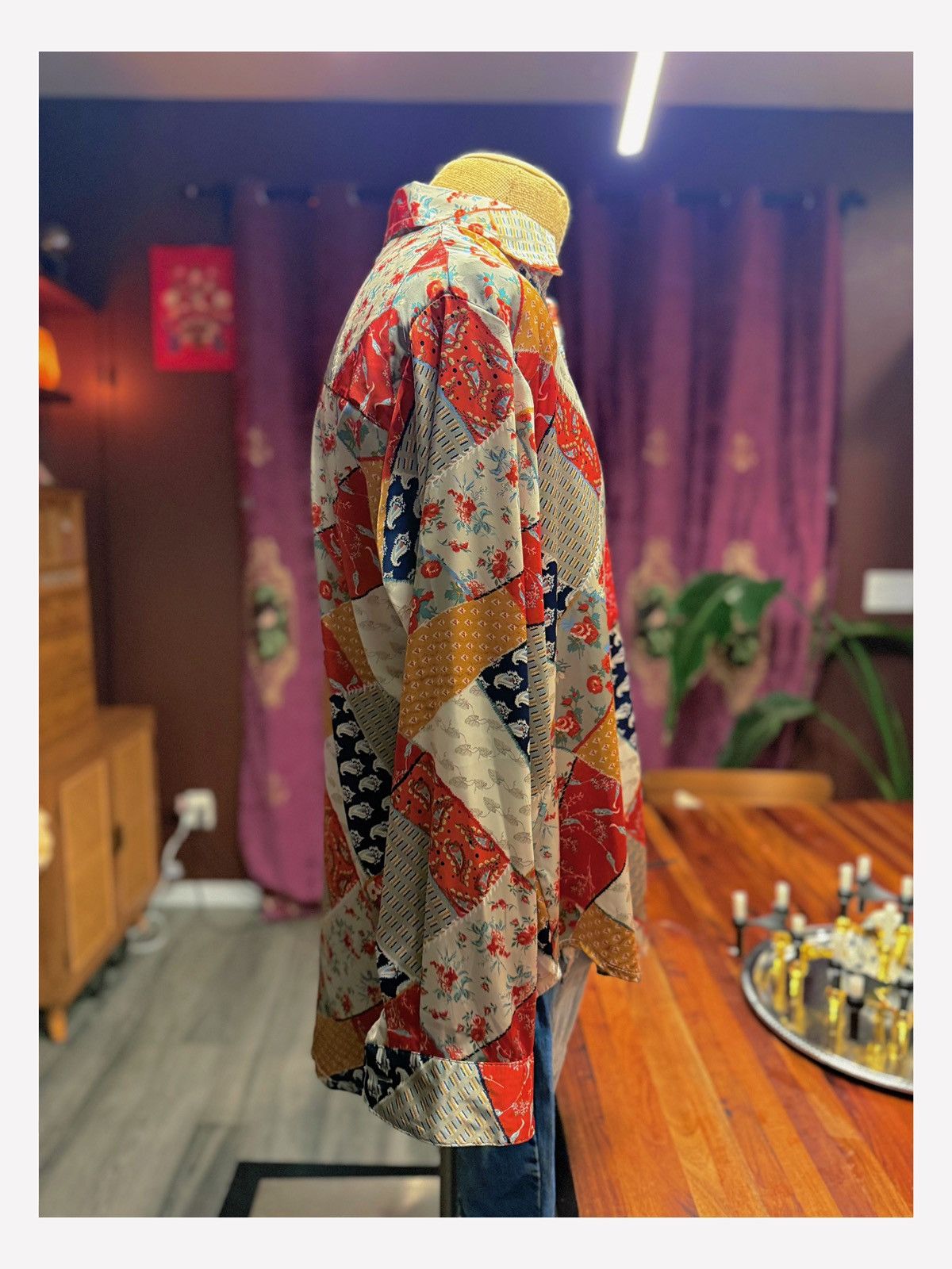 Other Unisex Vintage-Inspired Patchwork Silk Shirt – Bold Boho Size US M / EU 48-50 / 2 - 4 Thumbnail