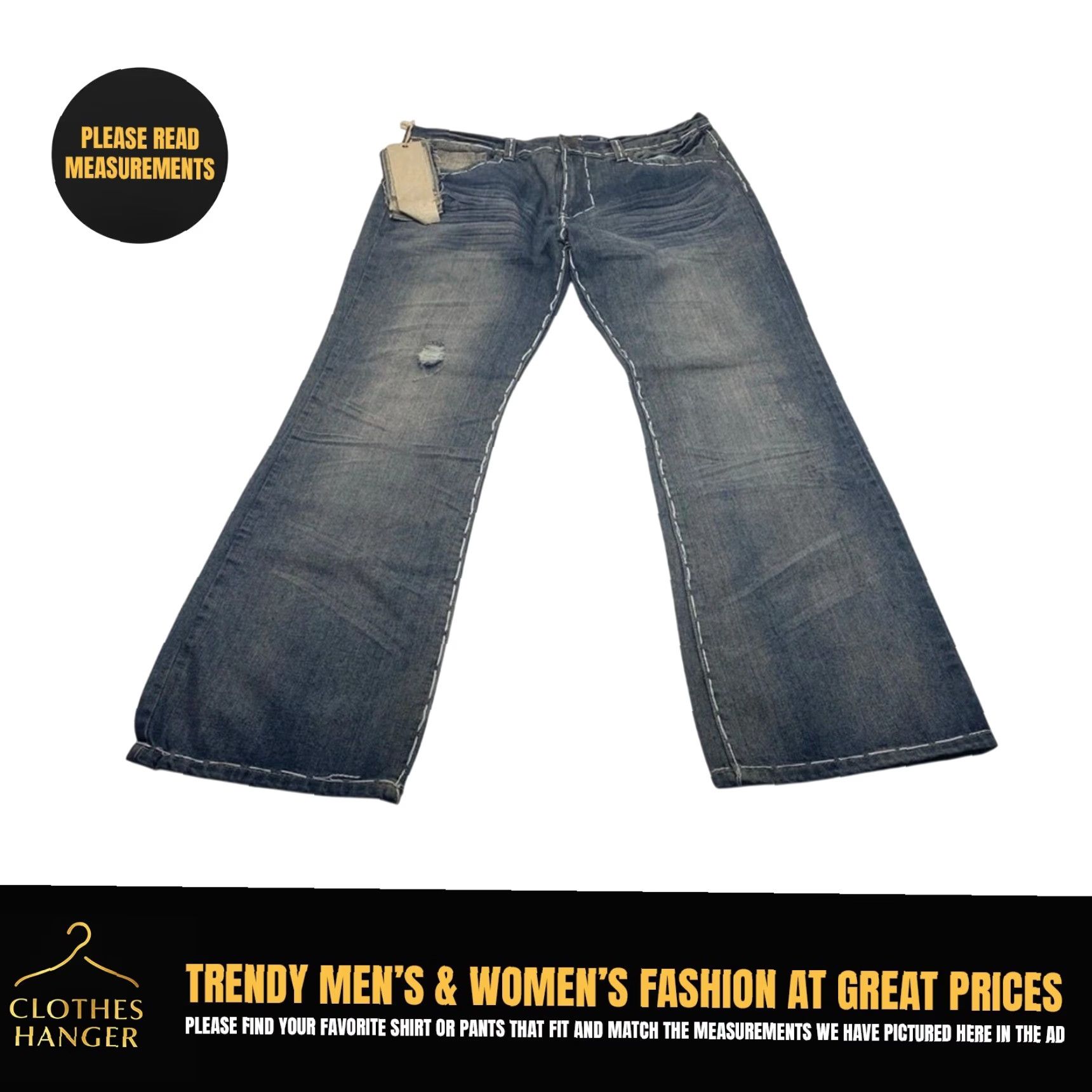 Vintage NWT Franky Max Jeans Mens 38x32 Blue Boot Cut Relaxed Fit Distressed Embroidered Jeans Size US 38 / EU 54 - 2 Thumbnail