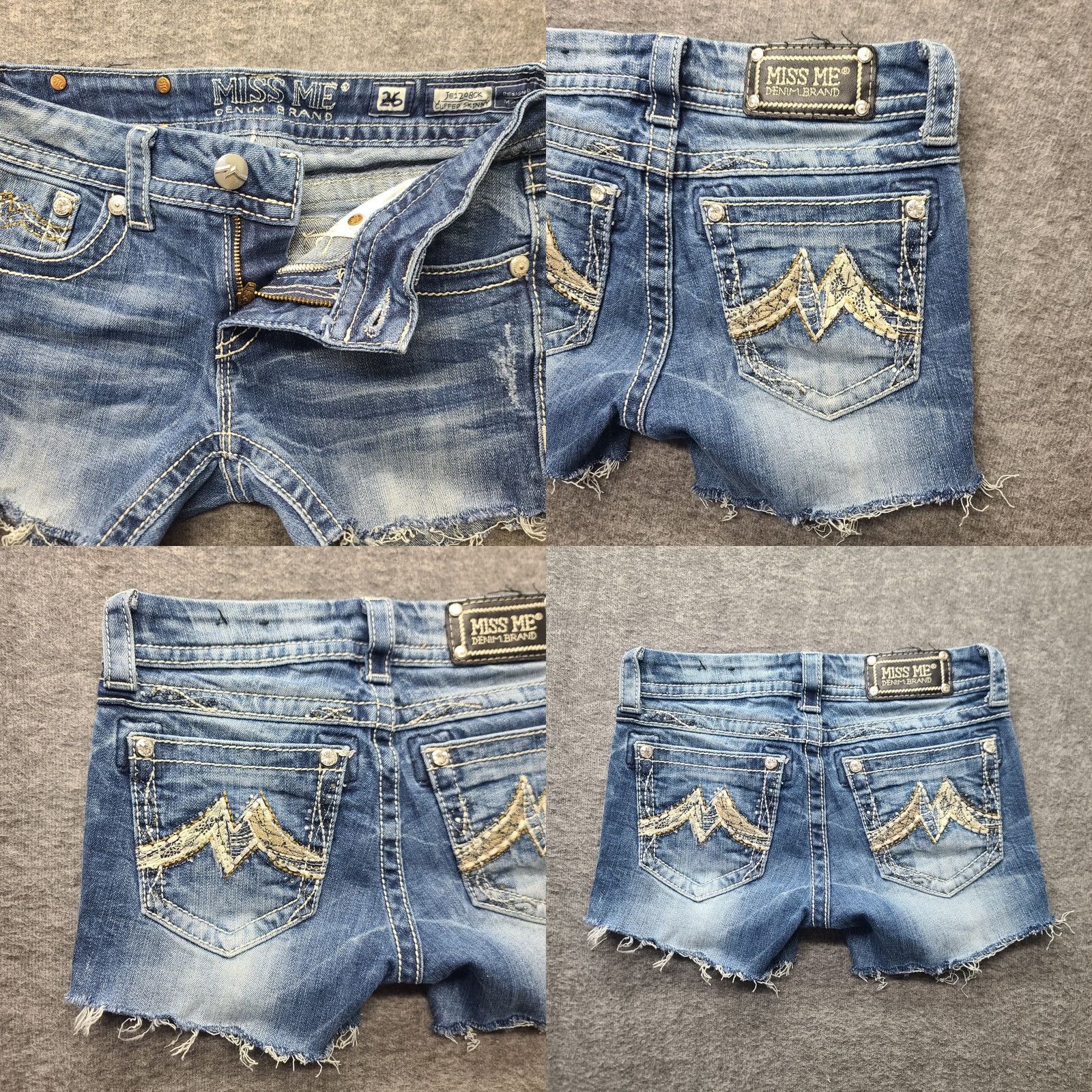 Miss Me Miss Me Cut Off Shorts Womens 26 Skinny Fit Raw Hem Festival Embroidered Denim Blue 5-Pocket Size 26" / US 2 / IT 38 - 8 Thumbnail