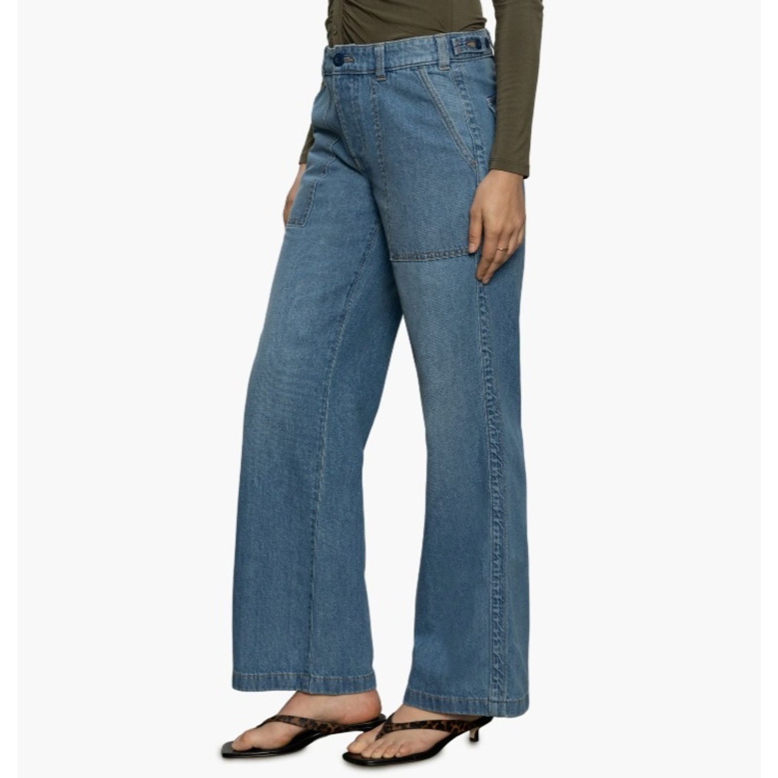 Sanctuary Sanctuary Women Blue Wide Leg Straight Jeans Size 33 Size 33" - 3 Thumbnail