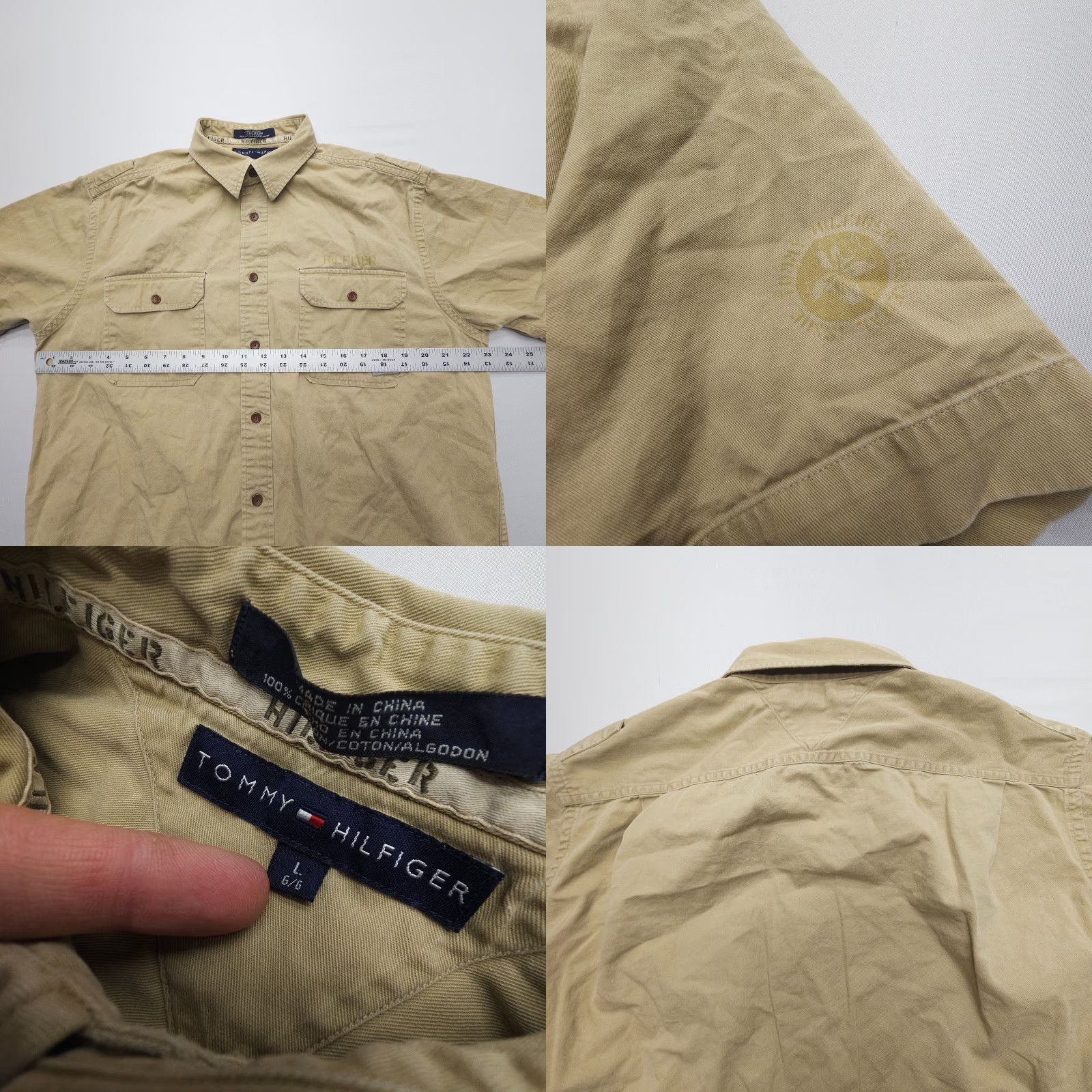 Tommy Hilfiger VINTAGE Tommy Hilfiger Shirt Mens Large Button-Up Twill Brown Cotton Safari Outdoor Size US L / EU 52-54 / 3 - 8 Thumbnail
