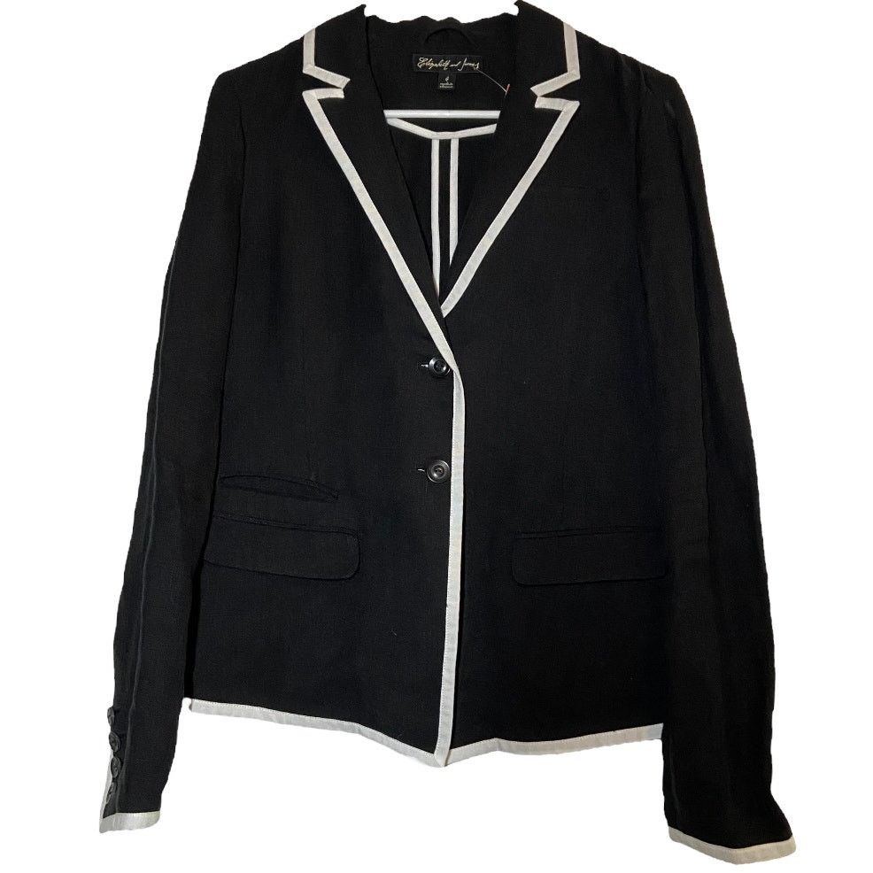 image of Elizabeth And James Elizabeth & James Blazer Jacket Linen Triple Button White 4 in Black, Women's (