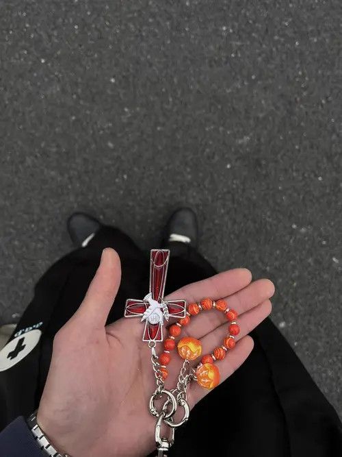 Jewelry Red Orange Tropical Keychain, y2k Keychain Size ONE SIZE - 5 Thumbnail