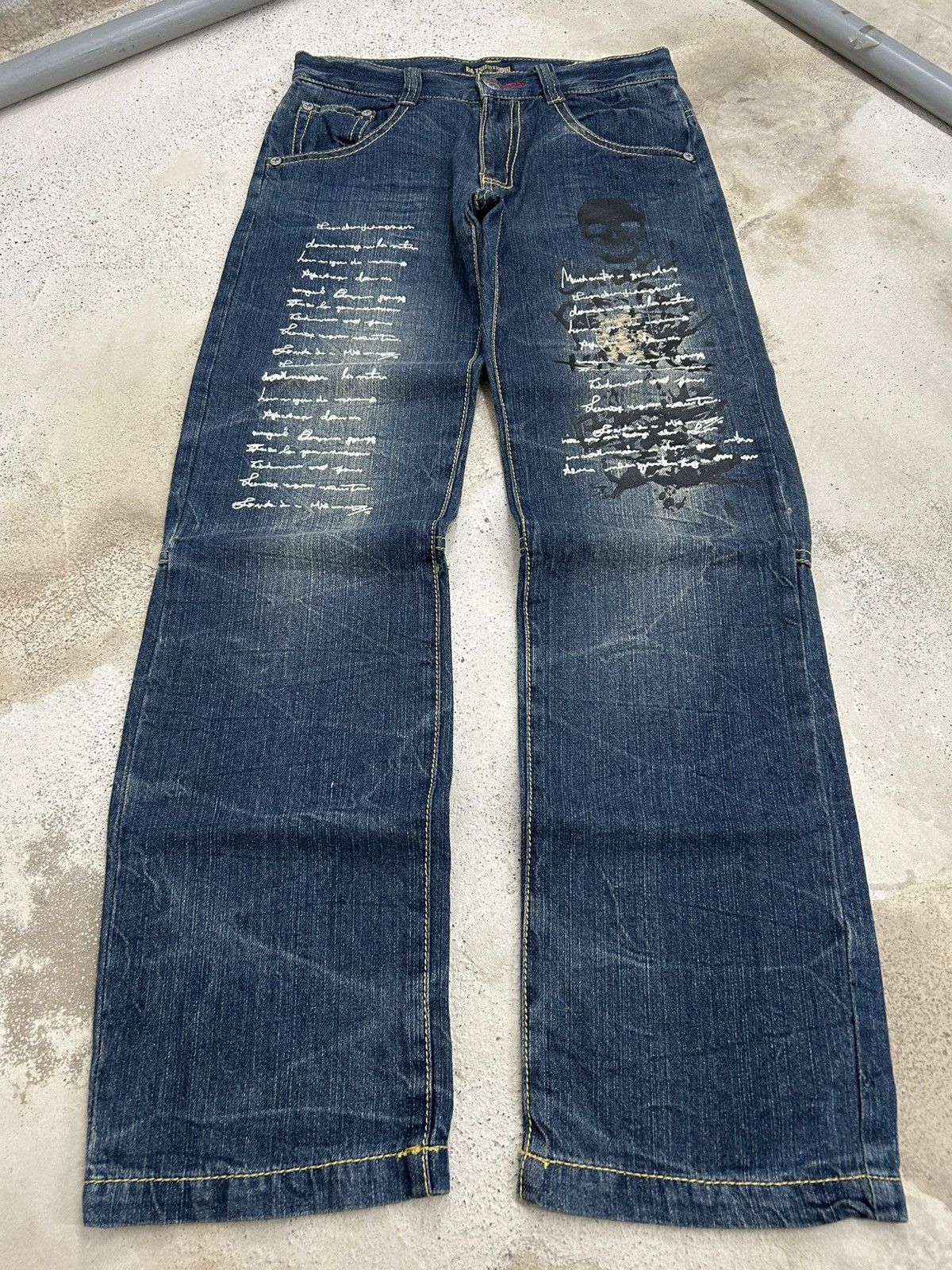 Japanese Brand Batsu Studio Japan Jean Art Poems Clawn Mark Straight Cut Size US 28 / EU 44 - 1 Thumbnail