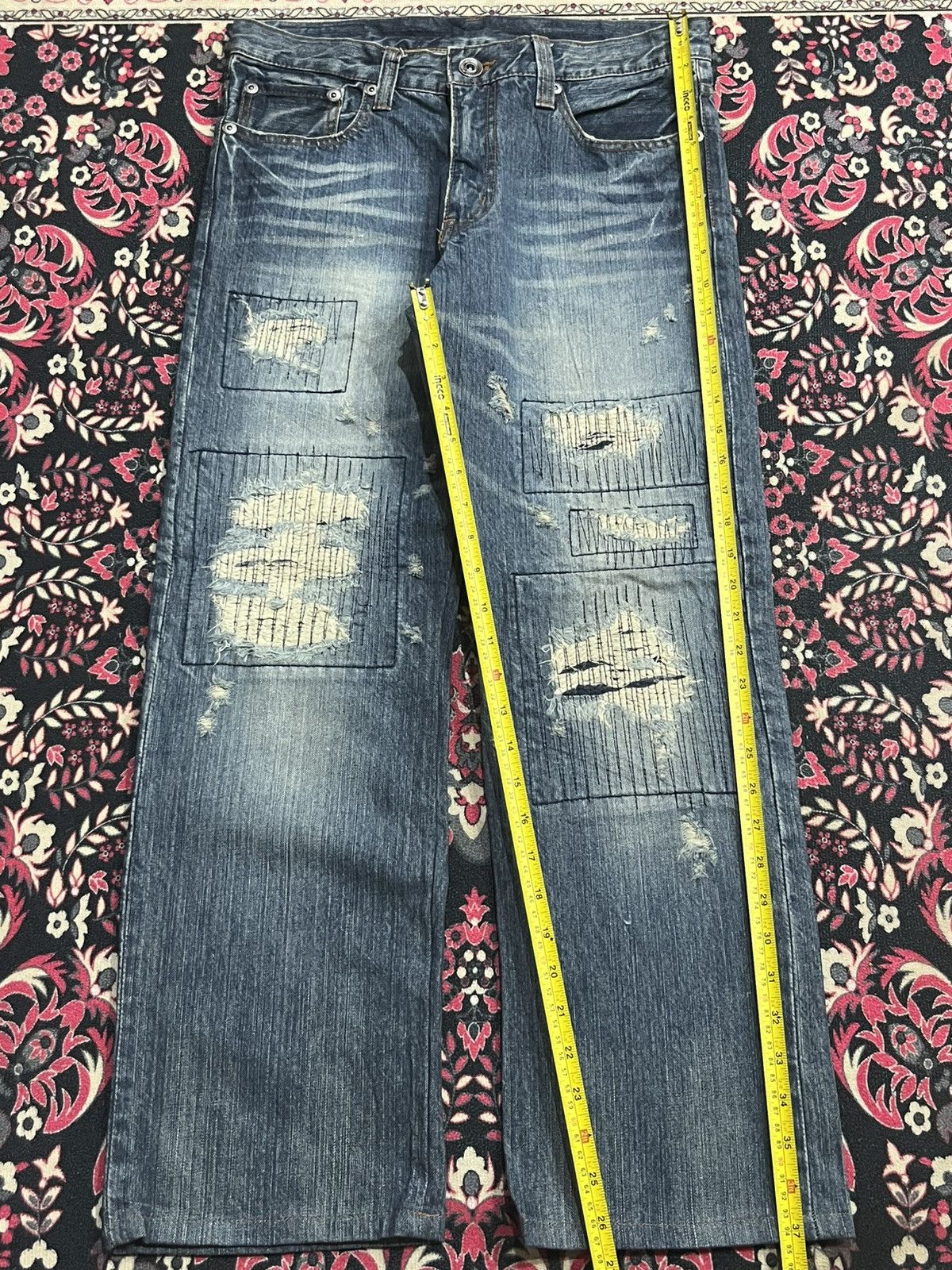 Kapital Japanese Brand Back Rush Distressed Sashiko Stitch Blue Jean Size US 31 - 10 Thumbnail
