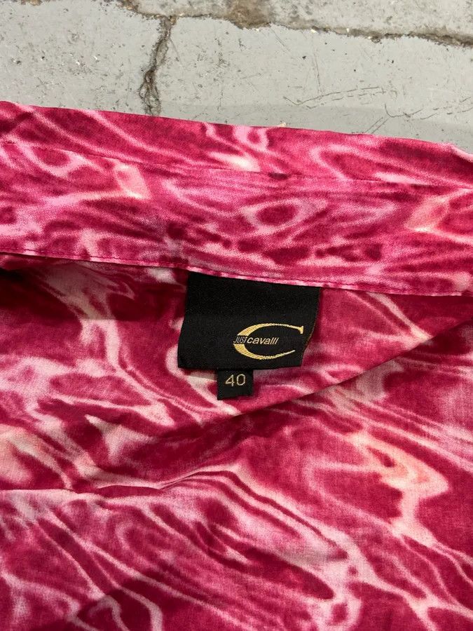 Just Cavalli 2000s Cavalli Fuchsia Pink Wave Abstract Tie-Dye Shirt Size S / US 4 / IT 40 - 10 Thumbnail