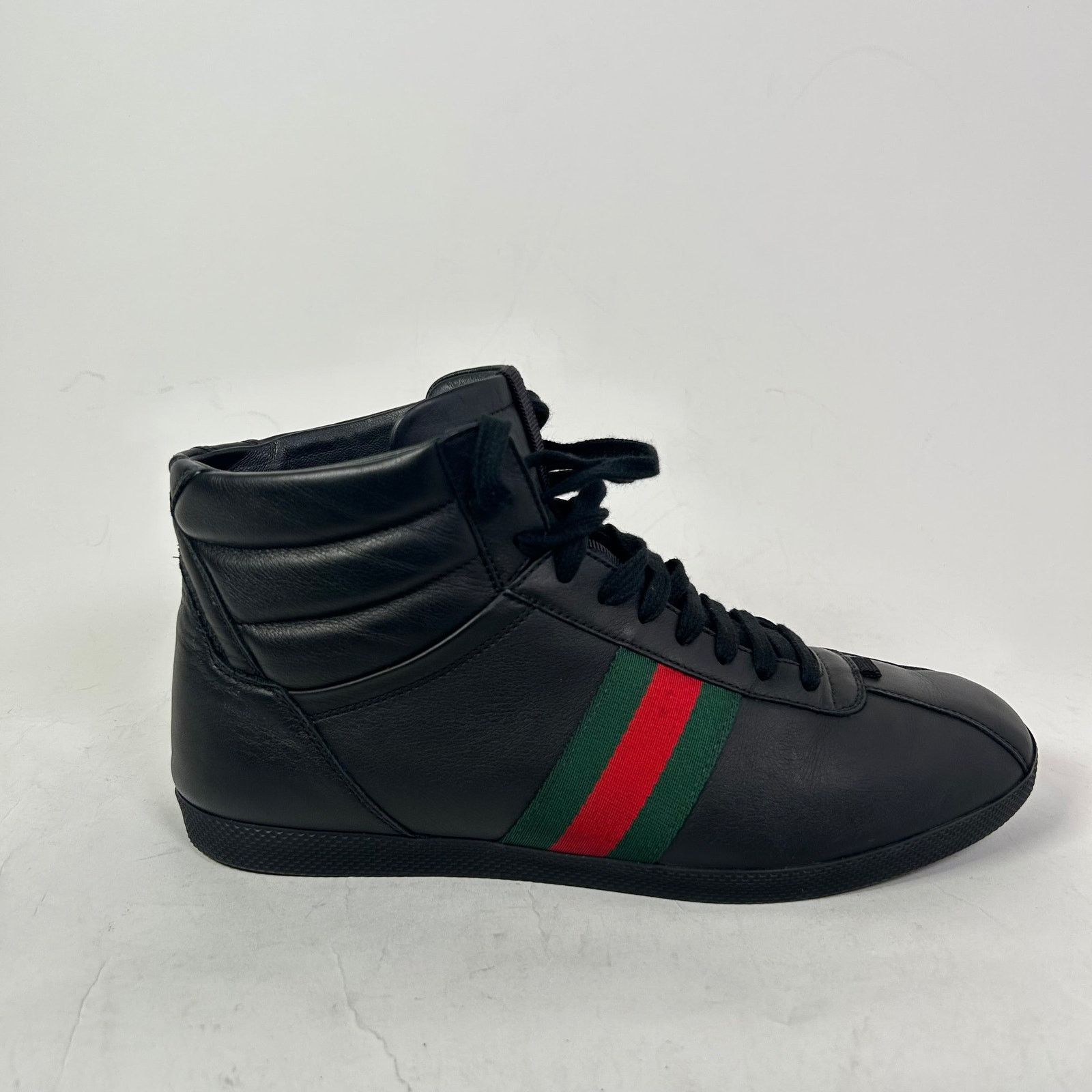 Gucci Gucci Black Web Leather High-Top Sneaker Size US 8.5 / EU 41-42 - 1 Thumbnail