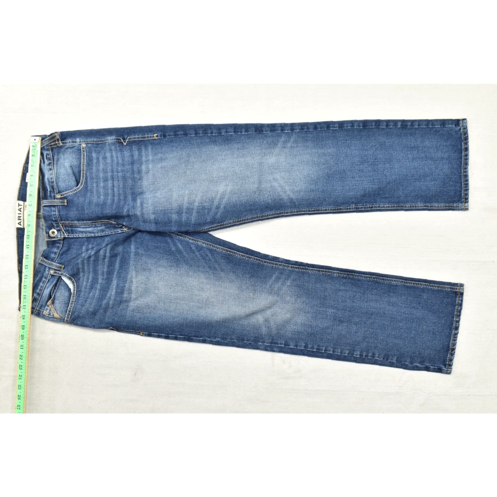 Ariat Ariat Jeans Men's 36x34 Straight Fit Blue Medium Wash Denim Stretch Cotton 5-Pocket Logo Cowboy Western Modern Straight Mens Size US 36 / EU 52 - 3 Thumbnail