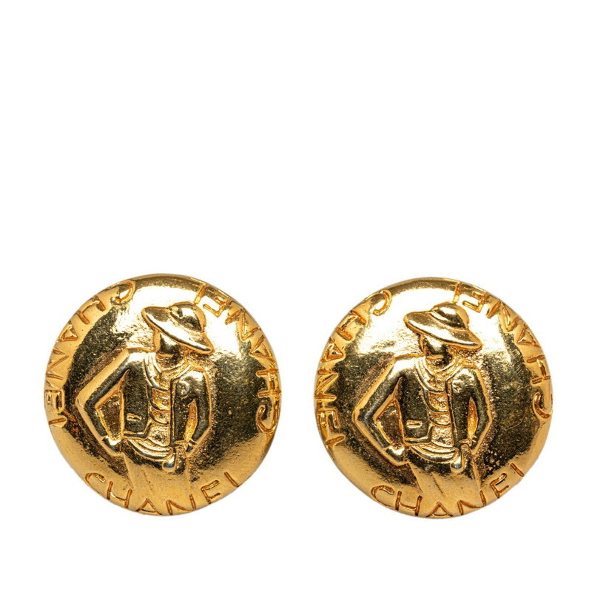 image of Chanel Mademoiselle Round Earrings Gold Plated Women's