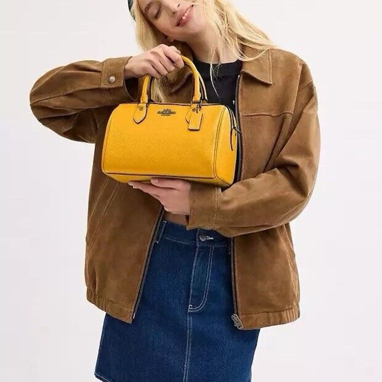 NWT Coach Rowan Satchel CV962 Pebbled Leather/Qb/Turmeric