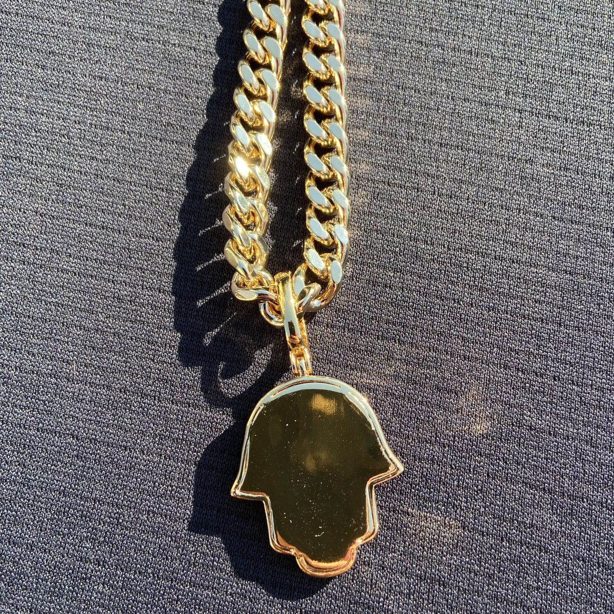 Jewelry Gold Chain Cuban Link Necklace 20in 7mm and Icy Hamsa Hand Size ONE SIZE - 5 Thumbnail