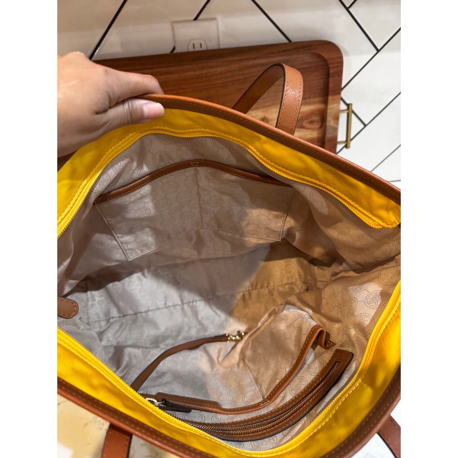 Michael Kors Michael Kors bright yellow Kempton nylon tote leather straps Size ONE SIZE - 14 Thumbnail