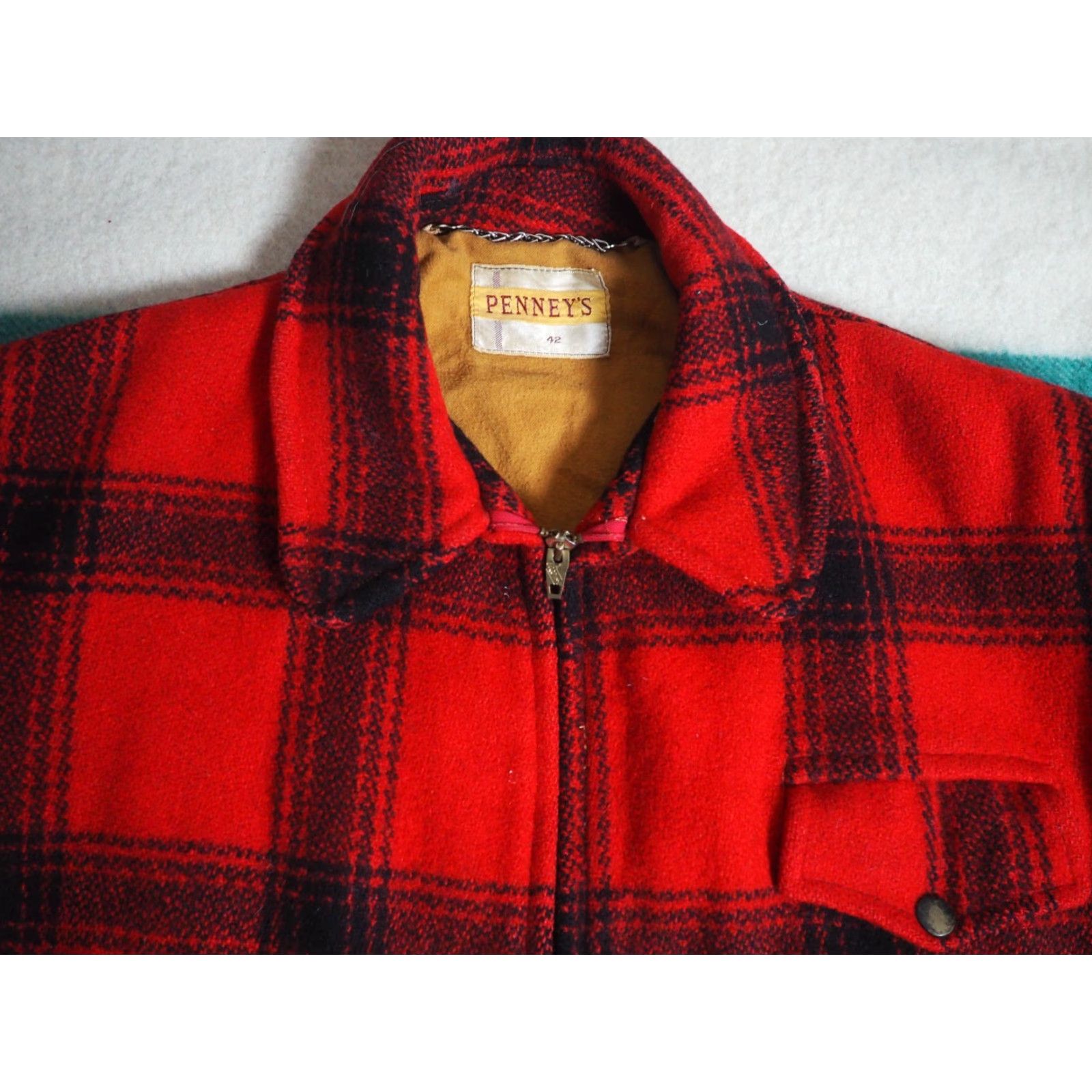 Vintage VTG Penneys USA Mackinaw Jacket Coat Mens L Wool Zip Plaid Red Black 50s Size US L / EU 52-54 / 3 - 3 Thumbnail