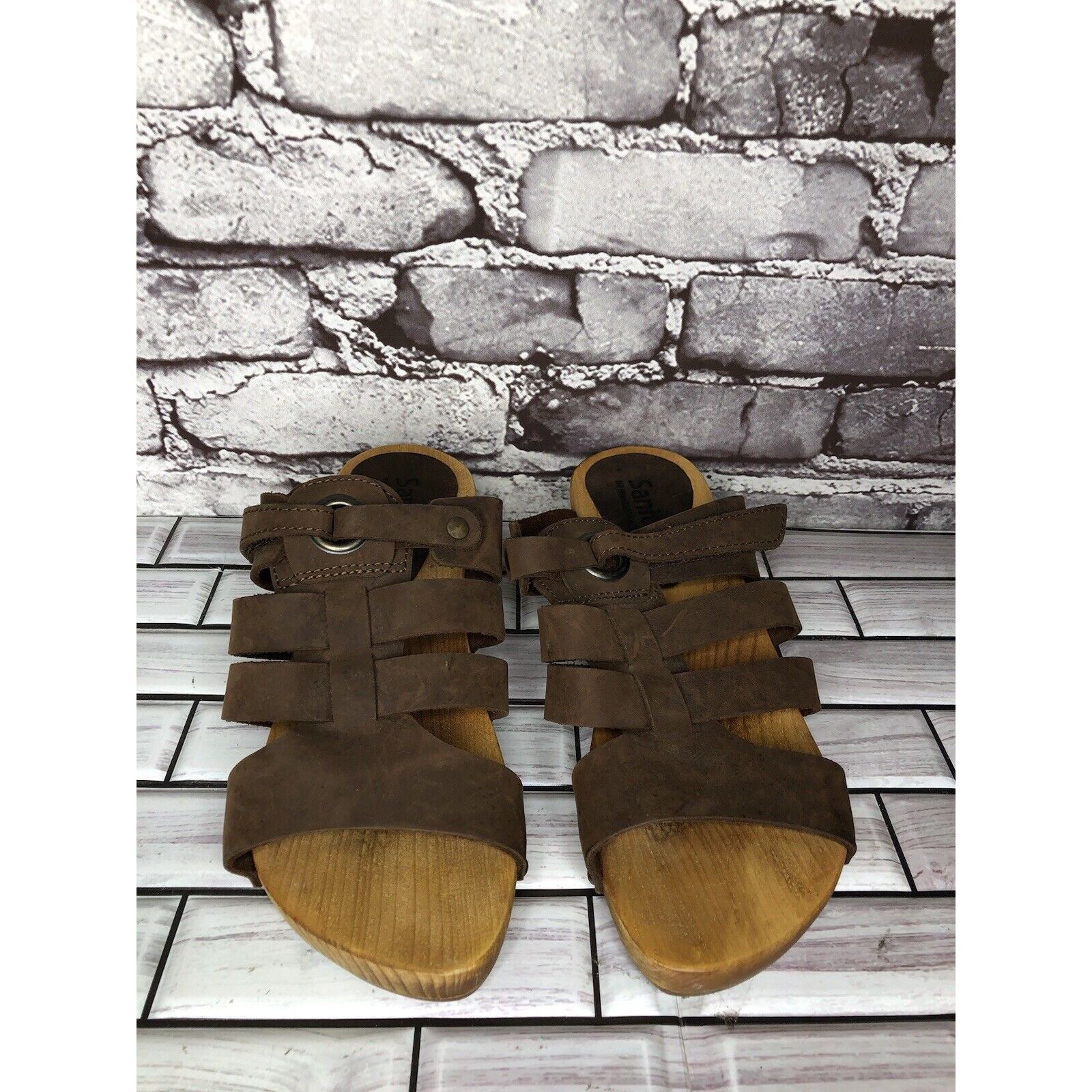 Other Sanita Brown Suede Leather Slide Clogs Wooden Heel Sandals W Size US 9.5 / IT 39.5 - 11 Thumbnail