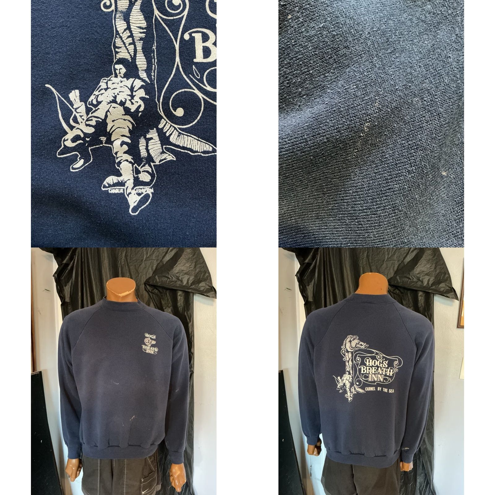 Hanes VINTAGE Hanes Sweatshirt Navy Blue Fleece Pullover Hogs Breath Inn Carmel By The Sea XL Mens Size US XL / EU 56 / 4 - 9 Thumbnail