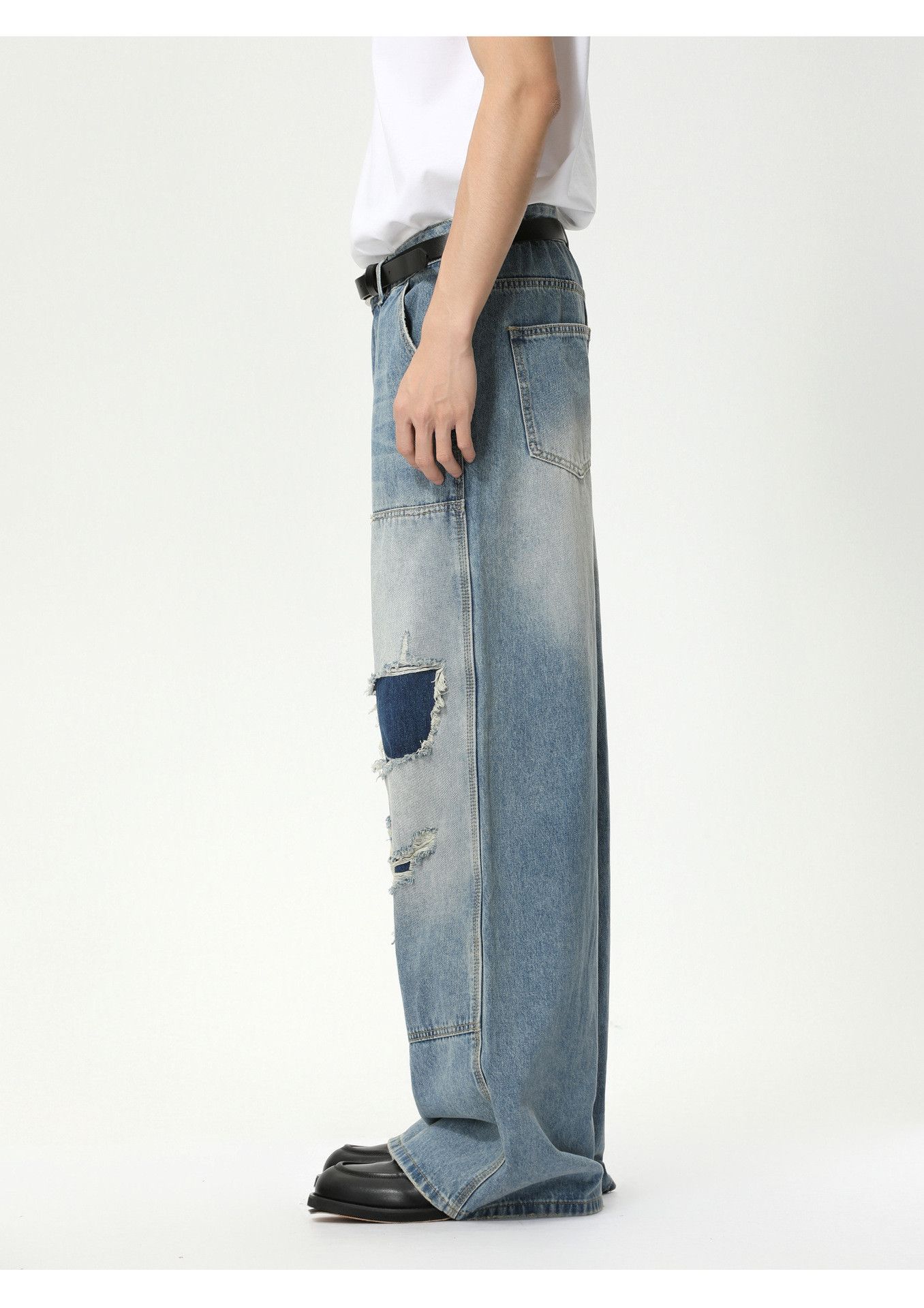 Vintage Washed street style retro patchwork ripped jeans Size US 32 / EU 48 - 3 Thumbnail
