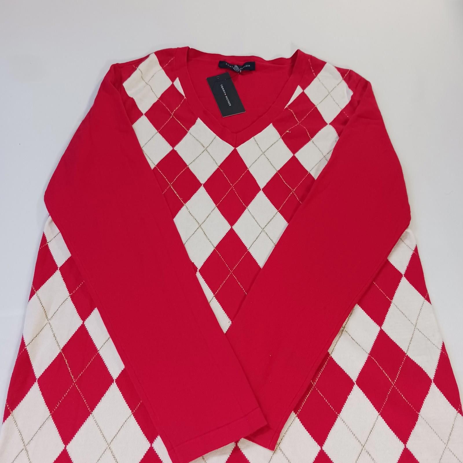 Tommy Hilfiger Tommy Hilfiger J22SD457 Women's Red & White Argyle Sweater L Size L / US 10 / IT 46 - 12 Thumbnail