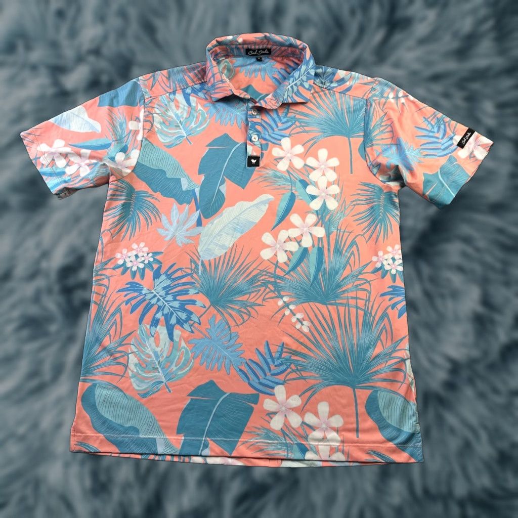 Vintage Bad Birdie Polo Shirt Mens M Orange Floral Performance Golf Shirt Size US M / EU 48-50 / 2 - 1 Thumbnail