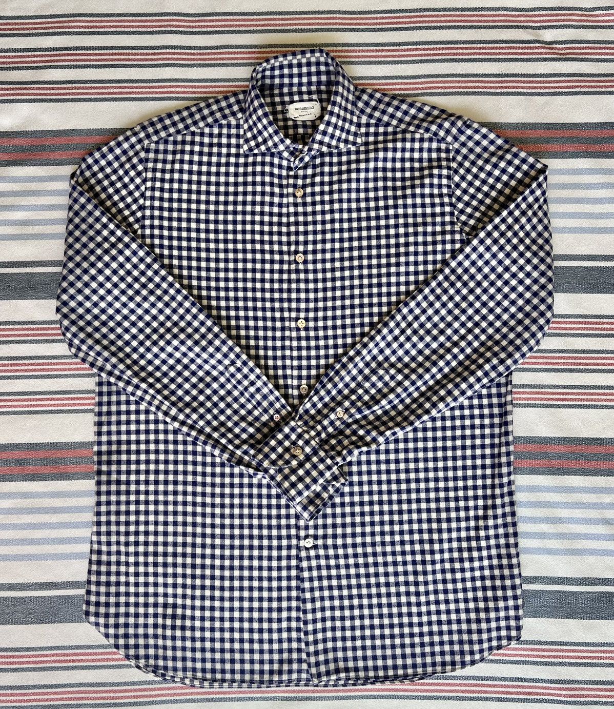 Borriello Napoli Borriello Napoli Checked Shirt Mens Light Blue Cotton Size US M / EU 48-50 / 2 - 2 Thumbnail