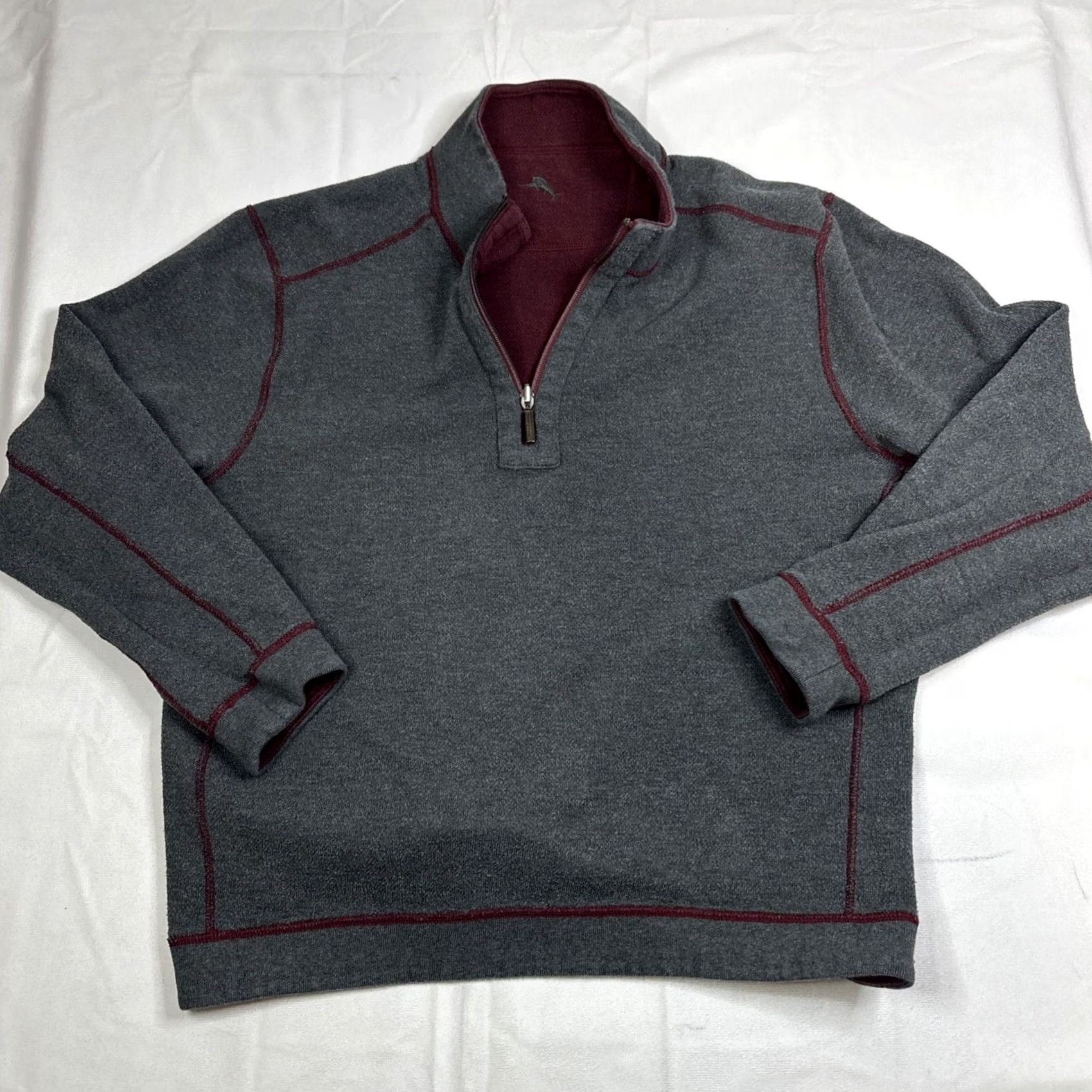 Tommy Bahama VINTAGE Tommy Bahama Mens Sweater Pullover 1/4 Zip Reversible Knit Mock Neck 2/4 Zip L Large Purple Green Size US L / EU 52-54 / 3 - 7 Thumbnail