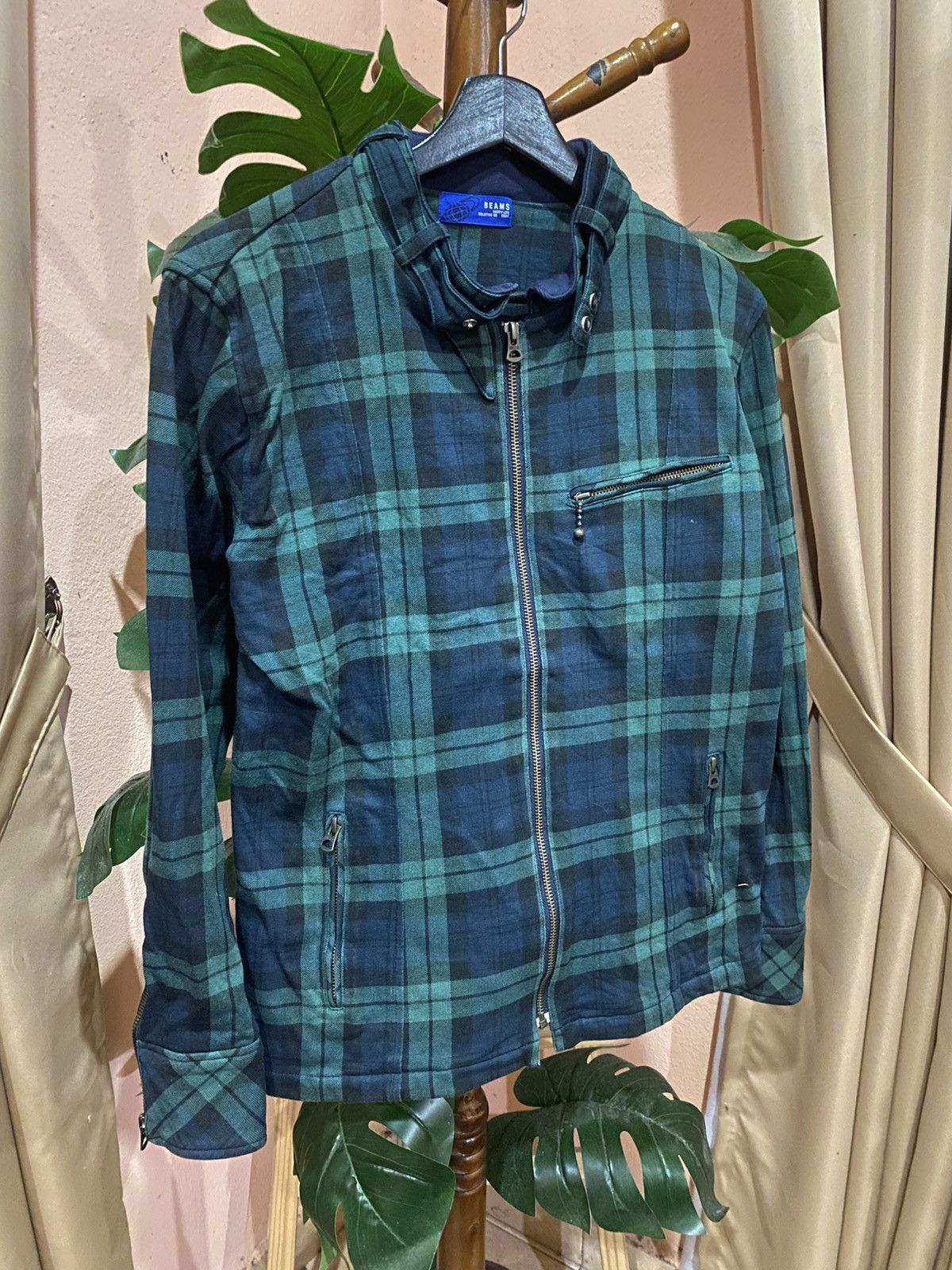 Beams Plus Beams Happy Life Solution Co. Green Plaid Biker Jacket Size US S / EU 44-46 / 1 - 3 Thumbnail