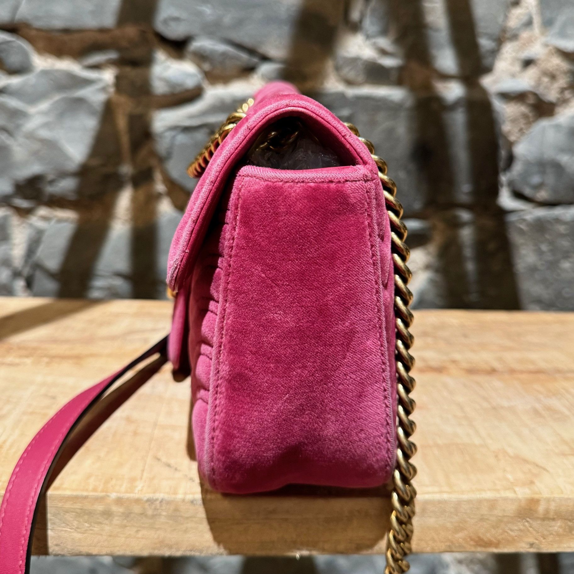 Gucci Gucci Pink Velvet Small Marmont Chain Bag Size ONE SIZE - 5 Thumbnail