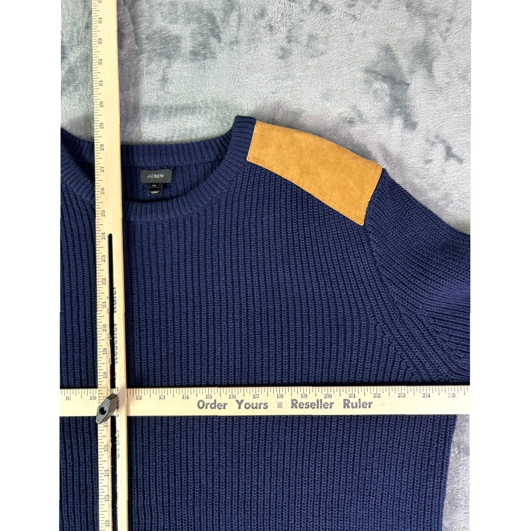 J.Crew J.Crew Sweater Navy Knit Crewneck XL with Suede Shoulder Patches - Men's Crew Neck Pullover, Classic, Long Sleeve, 100% Cotton Size US XL / EU 56 / 4 - 4 Thumbnail