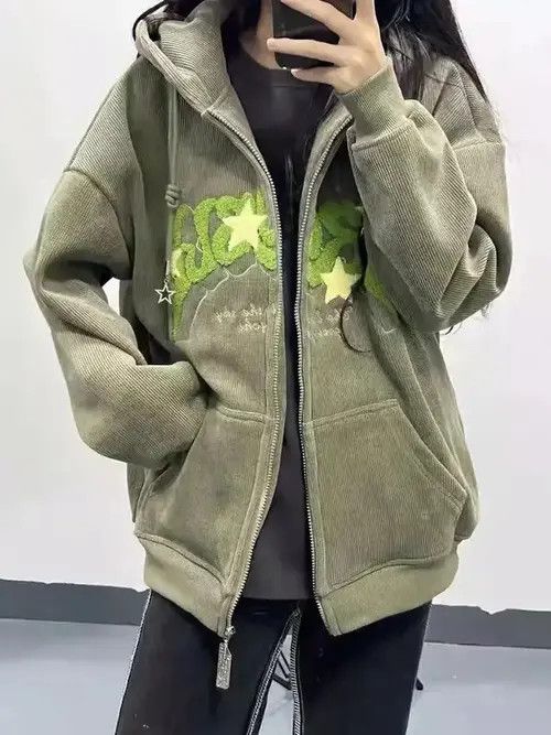 Other Letter Embroidery Zip-Up Hoodies Women Men Size ONE SIZE - 1 Thumbnail