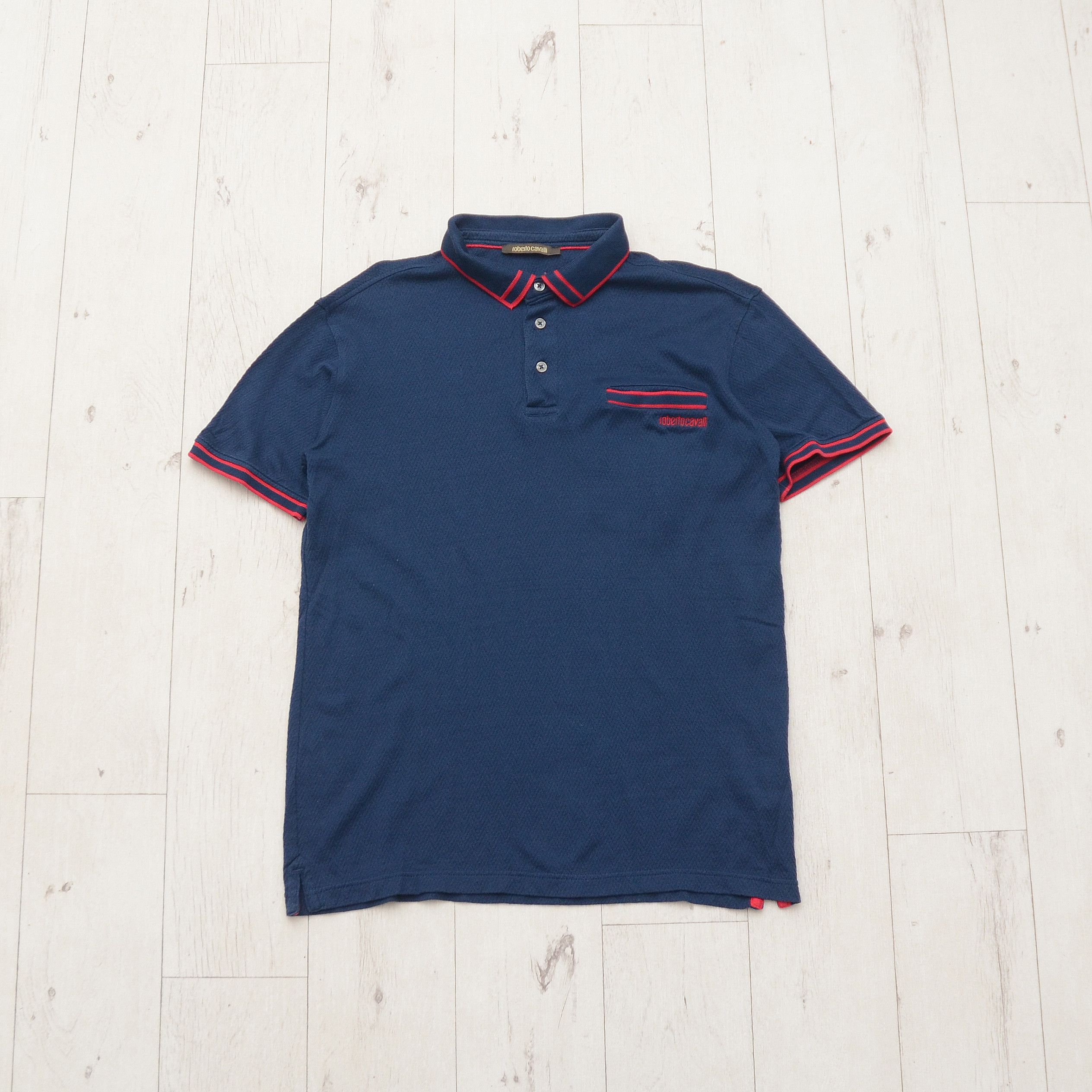 Roberto Cavalli Roberto Cavalli Embroidered Logo Knit Polo in Navy Size M Size US M / EU 48-50 / 2 - 1 Thumbnail