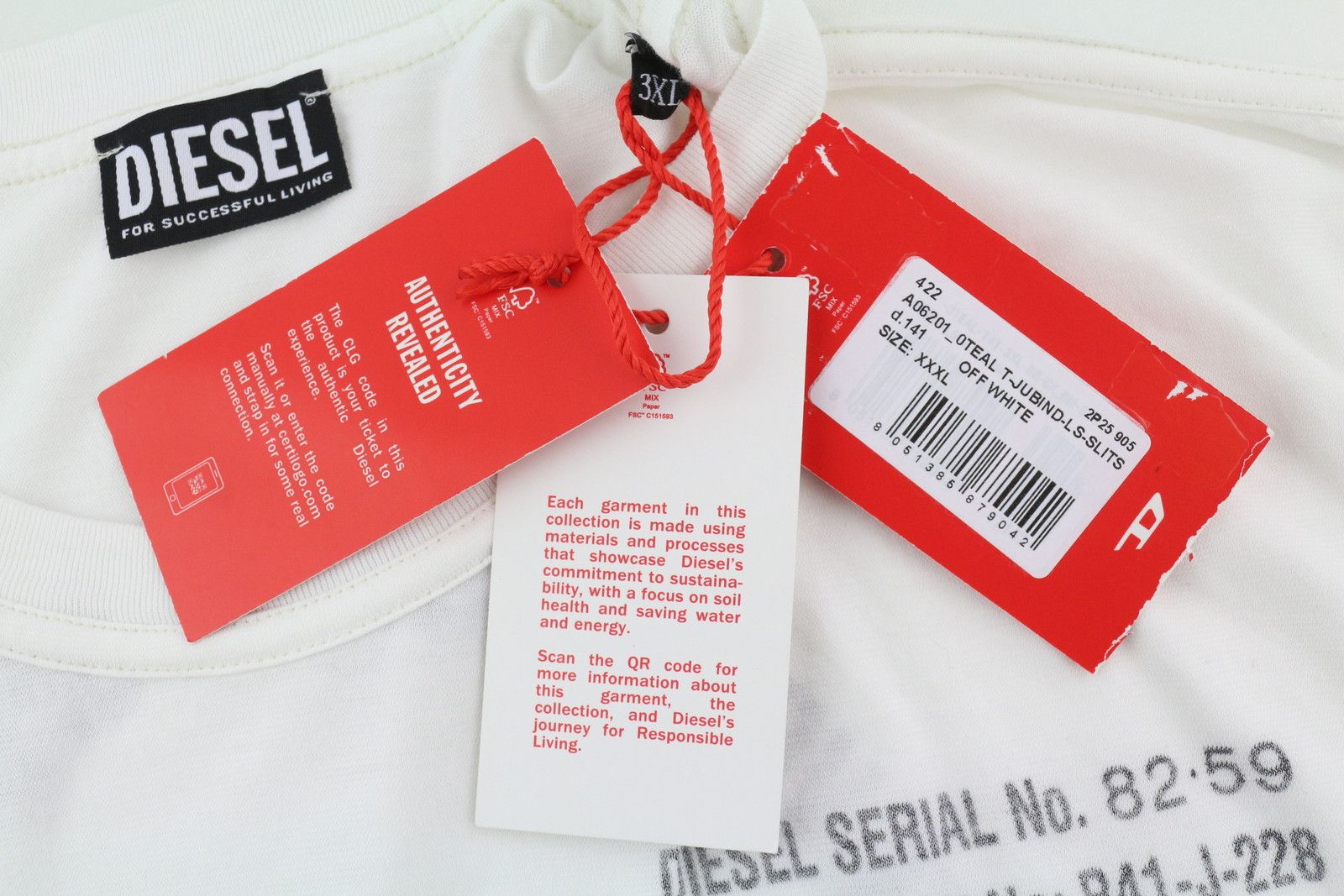 Diesel T-JUBIND-LS-SLITS 3XL White Crew Tricot T-Shirt 85145 Size US XXL / EU 58 / 5 - 6 Thumbnail