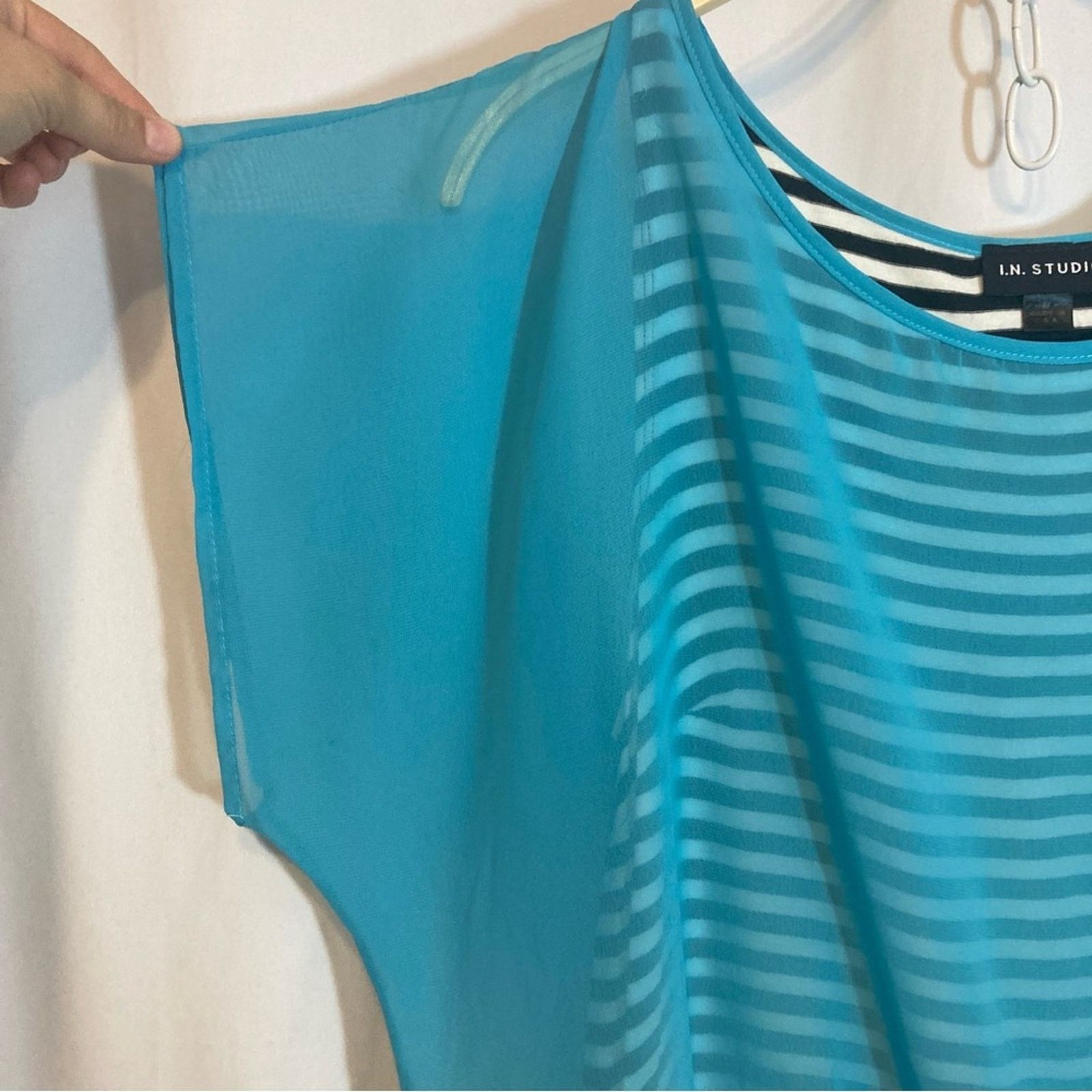 Other I.N. Studio Turquoise Blue Blouse Black White Stripe Top Size M / US 6-8 / IT 42-44 - 4 Thumbnail