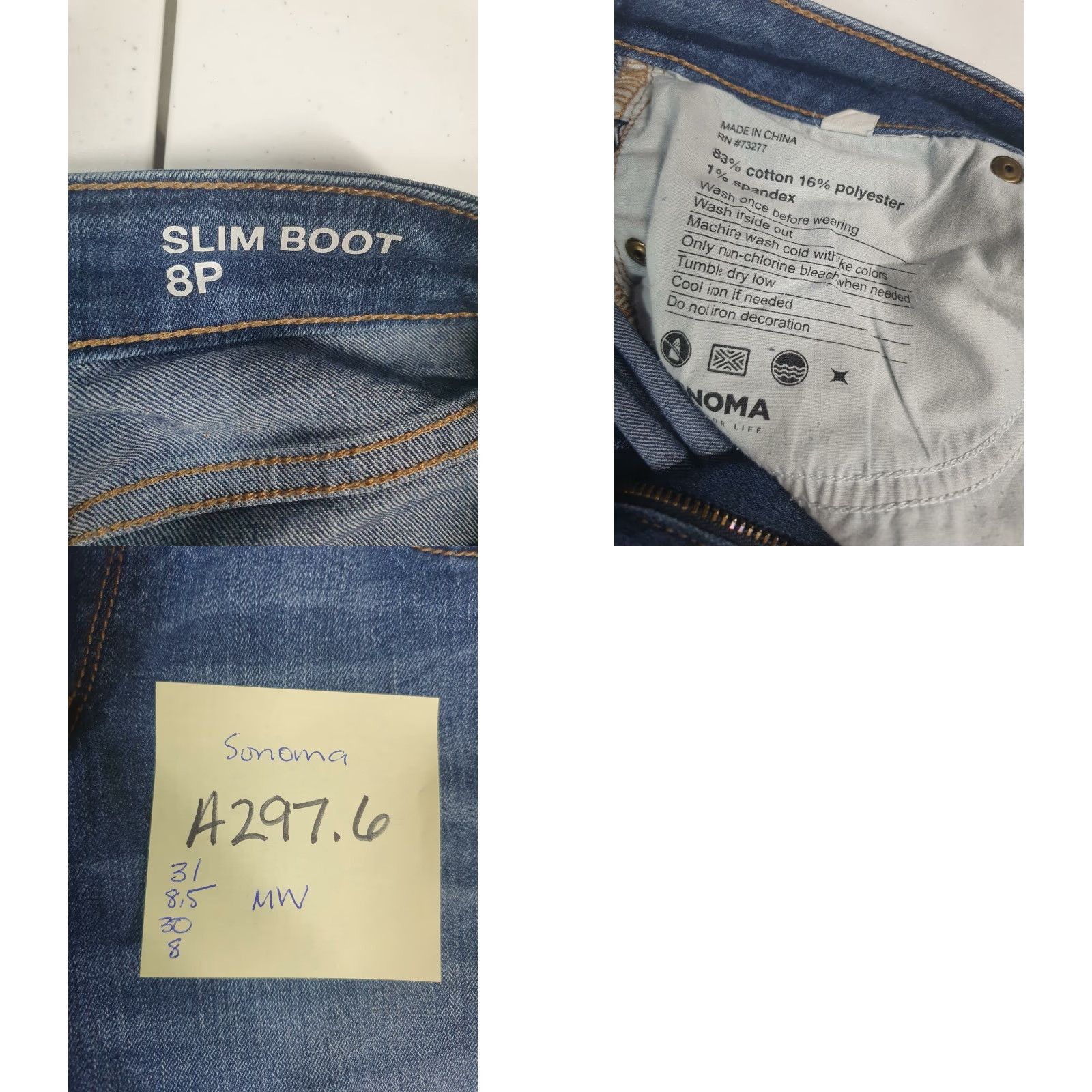 Vintage Sonoma Jeans Womens 8 Blue Slim Boot Cut Mid Rise Medium Wash Whiskers Jeans Size 30" / US 8 / IT 44 - 8 Thumbnail