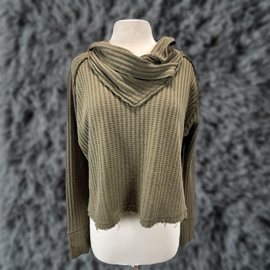 Vintage We The Free Cowl Neck Thermal Blouse Green Women's Medium Bohemian Size M / US 6-8 / IT 42-44 - 1 Thumbnail