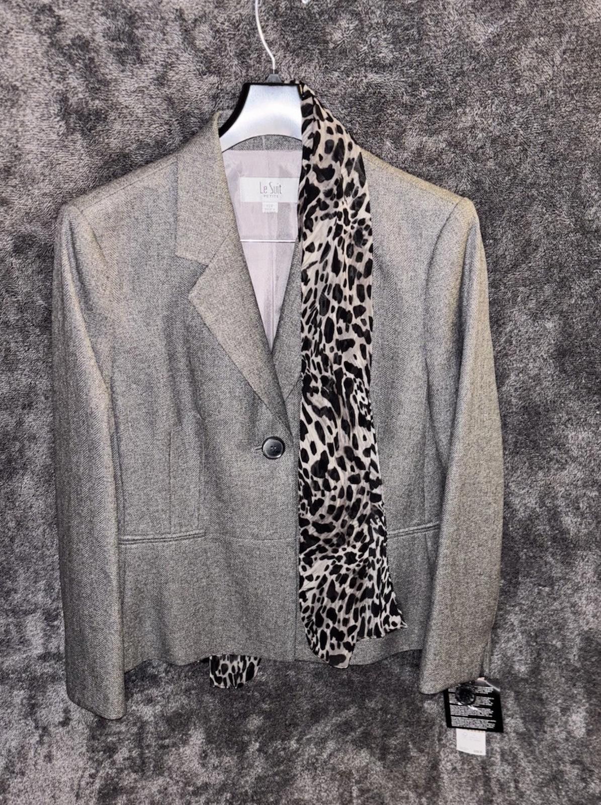 Subtle Le Nguyen Vintage Le Suit Petite Blazer W 12P Gray Herringbone Leopard Size XL / US 12-14 / IT 48-50 - 2 Thumbnail