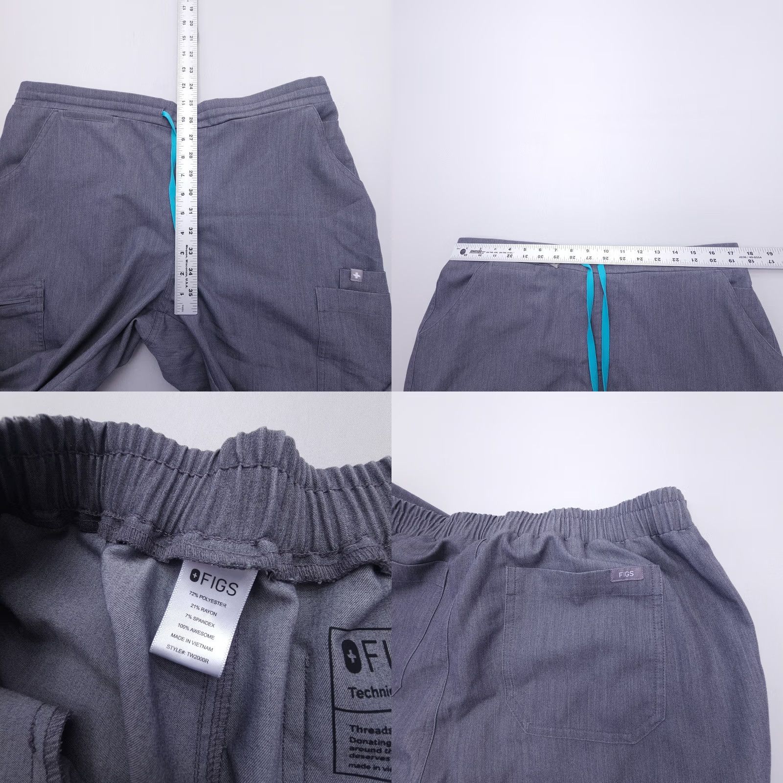 Vintage Figs Yola Skinny Scrub Pants Womens Large Graphite Elastic Waistband Nursing Size 36" / US 14 / IT 50 - 8 Thumbnail