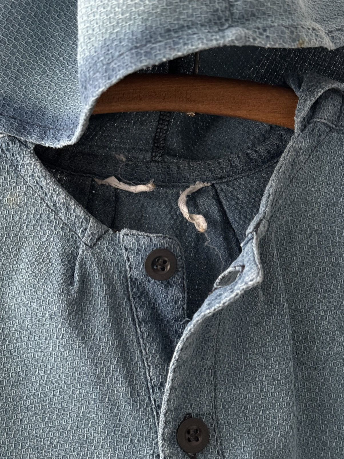 Le Laboureur × Vetra × Vintage 1970s French Workwear Fisherman Waffle Cotton Hooded Shirt Size US M / EU 48-50 / 2 - 4 Thumbnail