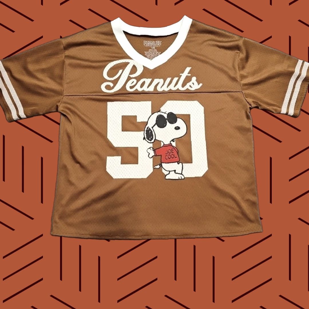 Vintage Hybrid Apparel Peanuts Snoopy Joe Cool #50 Football Jersey T-Shirt Adult 2XL Brown Short Sleeve Mens NFL Cartoon Sports Jerseys Size US XXL / EU 58 / 5 - 1 Thumbnail